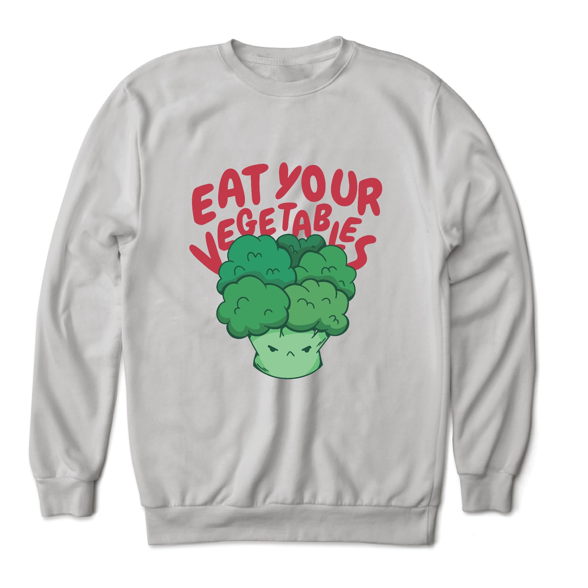 Eat Your Vegetables Gift Funny Quote for Kids and Adults Angry Broccoli Grey White Muticolor Unisex Sweatshirt