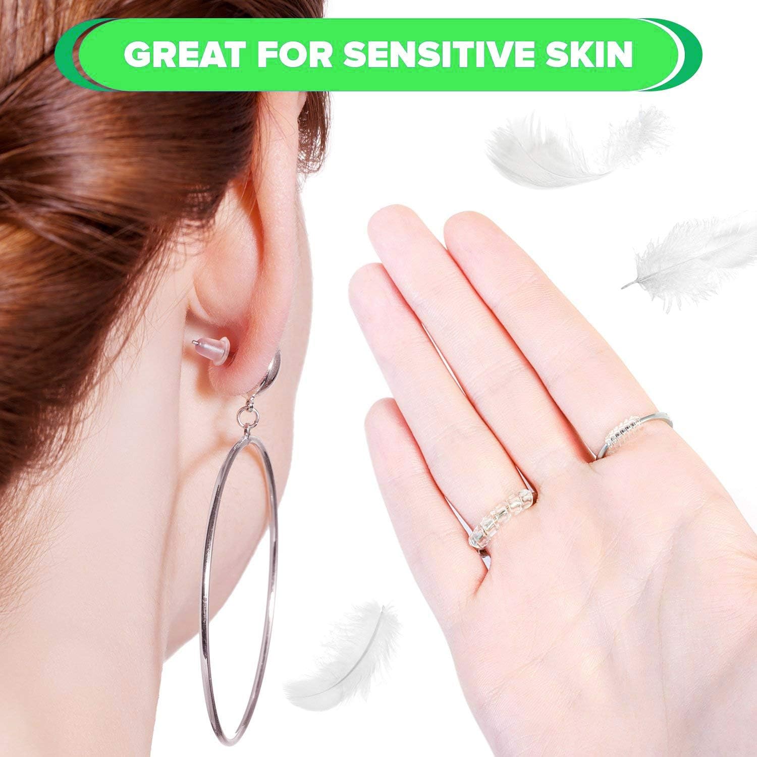 Set of 12 Ring Size Adjuster with 4 Sizes Clear Ring Sizer Resizer Fit for Loose Rings(2mm/3mm) Spiral Silicone Tightener Set with Polishing Cloth (Ring Size Adjuster + Silicone Earring Backs)