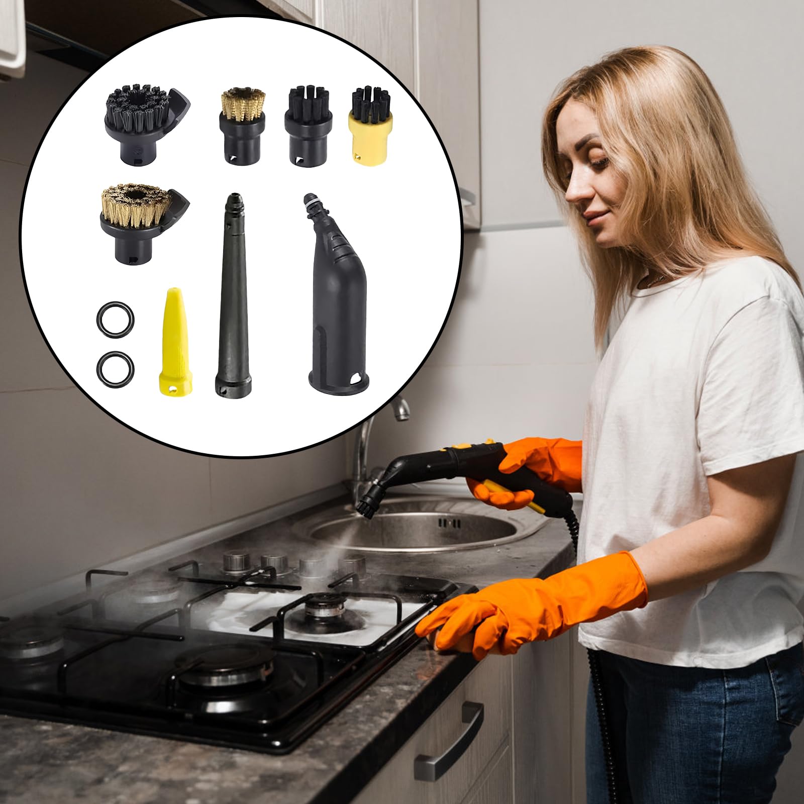 10 pezzi accessori per pulitore a vapore Kärcher SC1 SC2 SC3 SC4 SC5: set di accessori per pulitore a vapore Kärcher SC1-SC5, pulitore a vapore con ugello prolungato, ugello curvo, spazzola