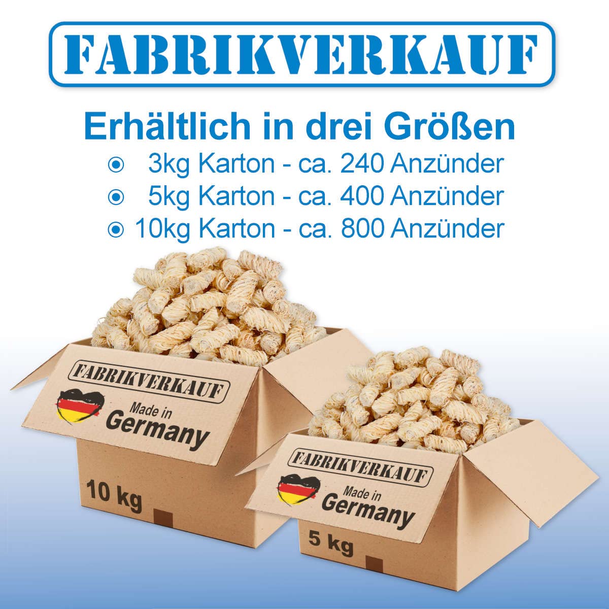 FABRIKVERKAUF Öko-Anzündwolle (5 kg) ca. 400 Stück, auch als (3kg+10kg), ökologische Grillanzünder, Kaminanzünder, Ofenanzünder, Holzwolle, Anzünder (5kg)