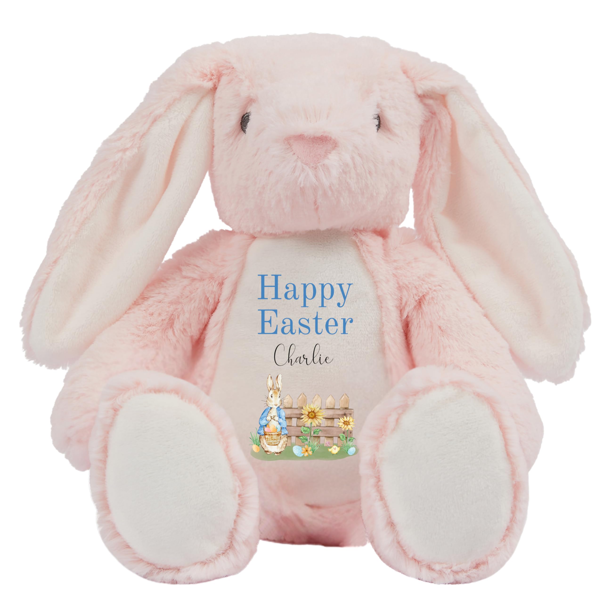 HotScamp Personalised Easter Bunny with Name - Rabbit Happy Easter Blue - Soft Toy for Baby, Toddler, Children, Kids, Babies Spring Time - Blue Letter Pin Bunny โ image 1