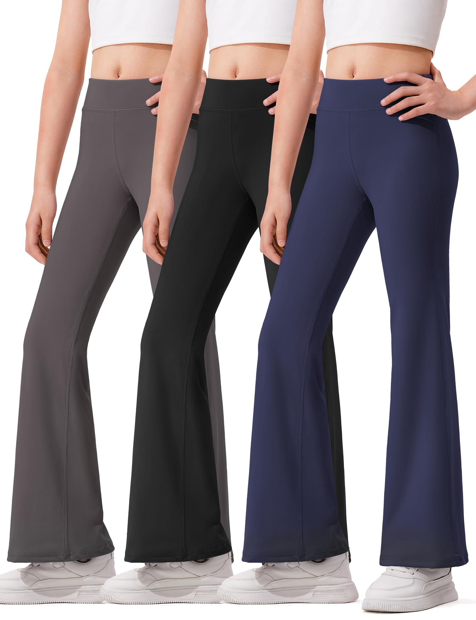 HASMES 3 Pack Girls Flare Leggings Kids Bell Bottom High Waisted Dance Yoga Pants Activewear