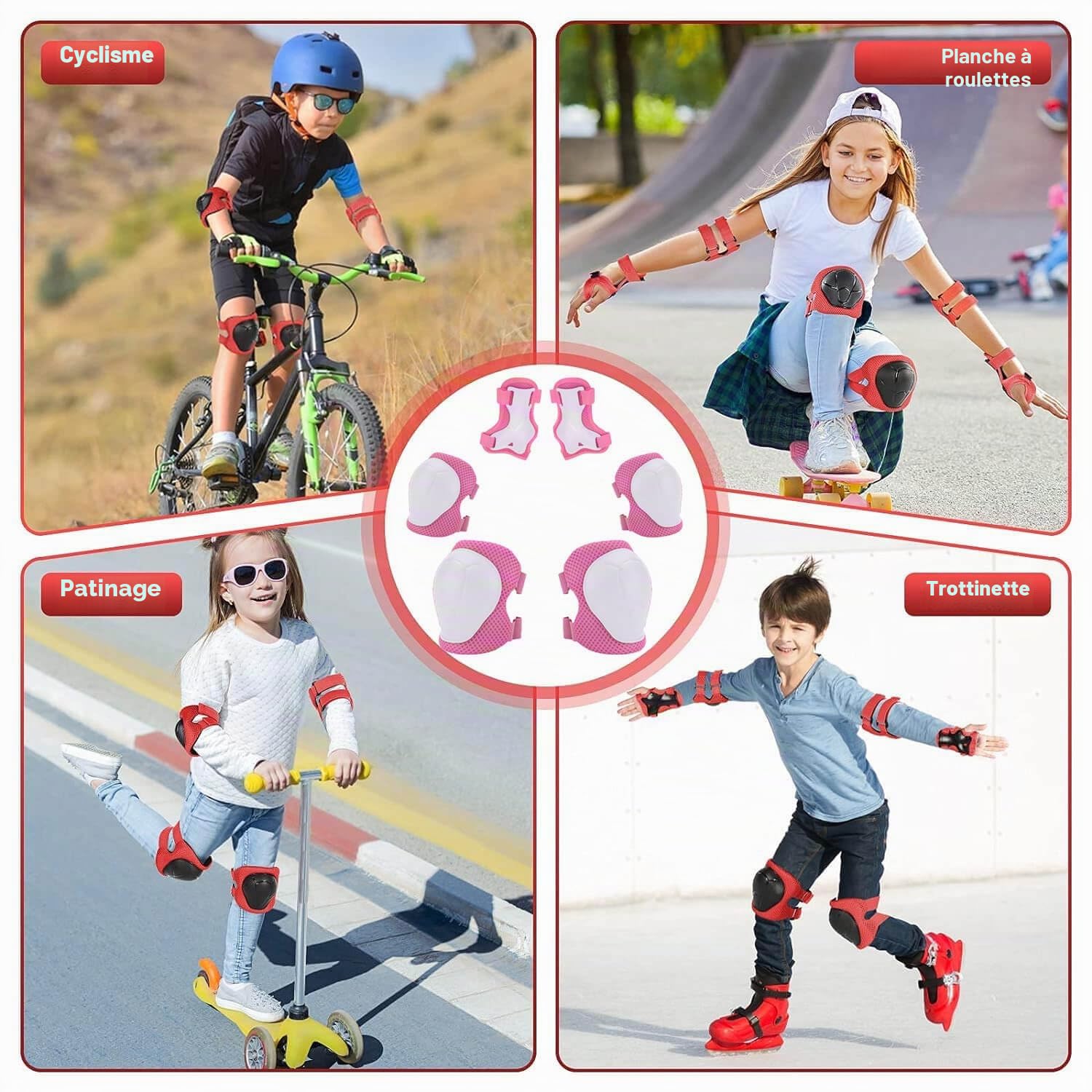Lot De Genouillères, Coudières Et Protège-Poignets Pour Enfants 3-8 Ans – PVC Anti-Rayures, Mousse Confort, Taille S (15-25 Kg)