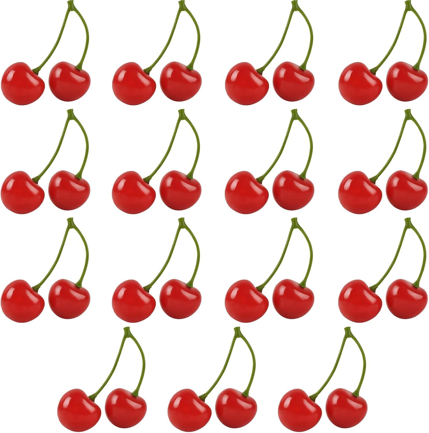 Tivleed Red 15Pcs Artificial Foam Cherries – Lifelike Fake Fruits With Stems