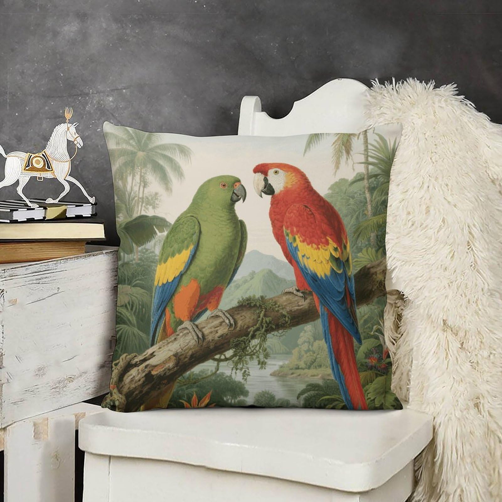 FodPand Boho Farmhouse Parrot Pillow Covers with Hidden Zipper 24x24 Soft Plush Cushion Cover Decorative Throw Pillow Cases for Couch Bed Sofa Living Room Indoor Outdoor Home Decor