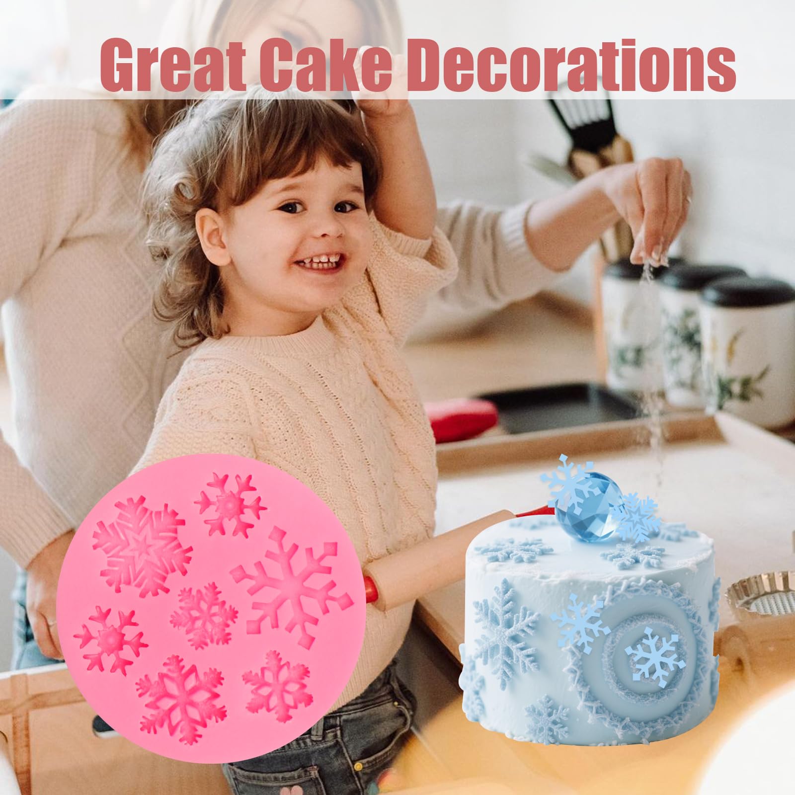 Molde de silicona para fondant de copo de nieve, molde de fondant de chocolate con copo de nieve de Navidad para decoración de pasteles, caramelos, cupcakes, decoración de pasteles, arcilla polimérica