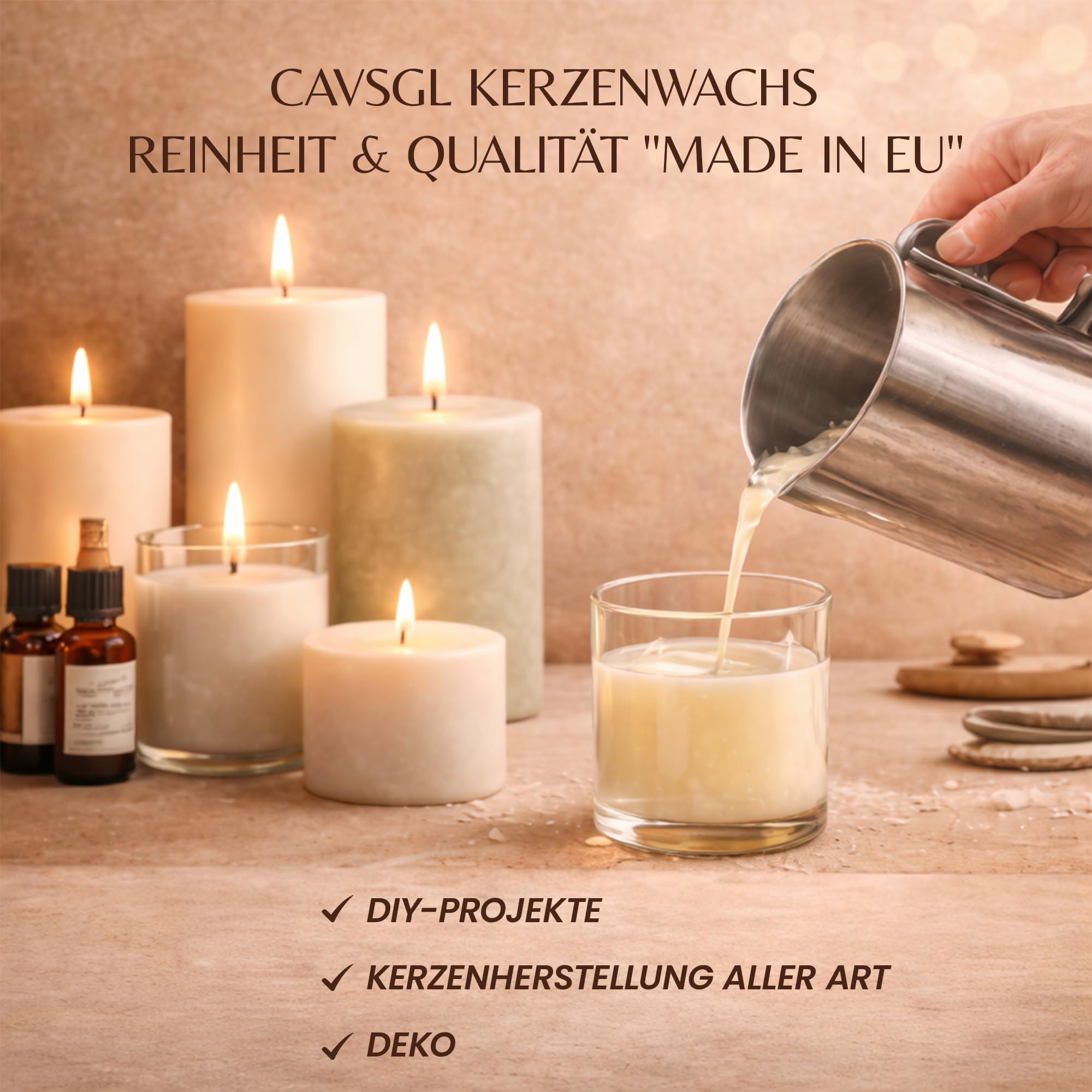 Kerzenwachs Granulat - 5 Kg - Weiß - in Pulverform zur Herstellung von Kerzen - Paraffin Wachsgranulat Hochrein - Made in Germany - CAVSGL