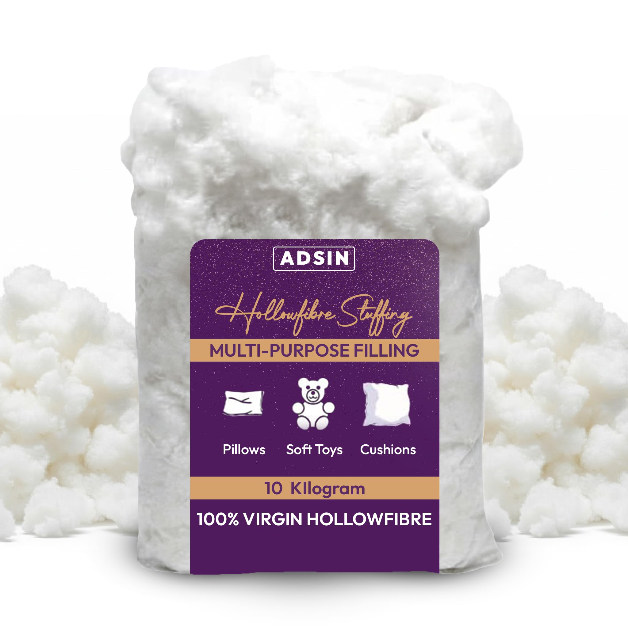 Adsin Hollwofibre Stuffing Grade Filling For Pillows, Cushions, Knitted Toys, Sofas, Teddy Bears All-Purpose Bounce Back Lightweight Stuffing (10-Kg)