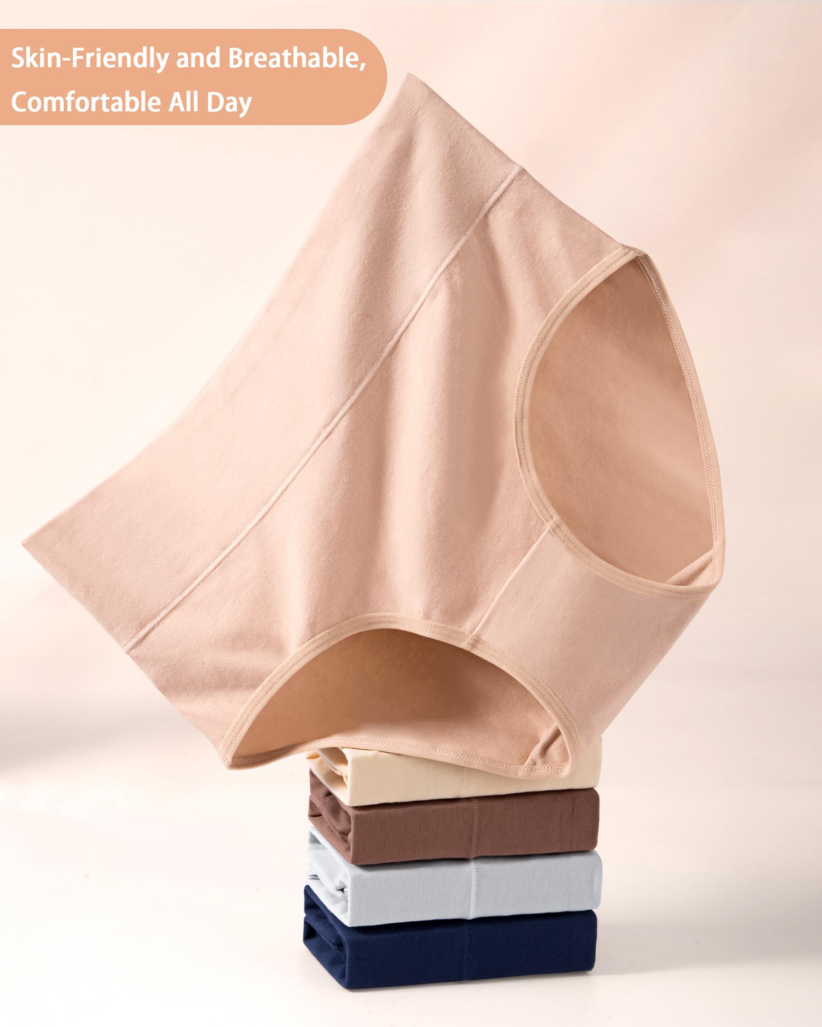 Damen-Unterhosen mit hoher Taille, Baumwolle, nach der Geburt, weich, Stretch, volle Abdeckung, atmungsaktiv, 5 Stück