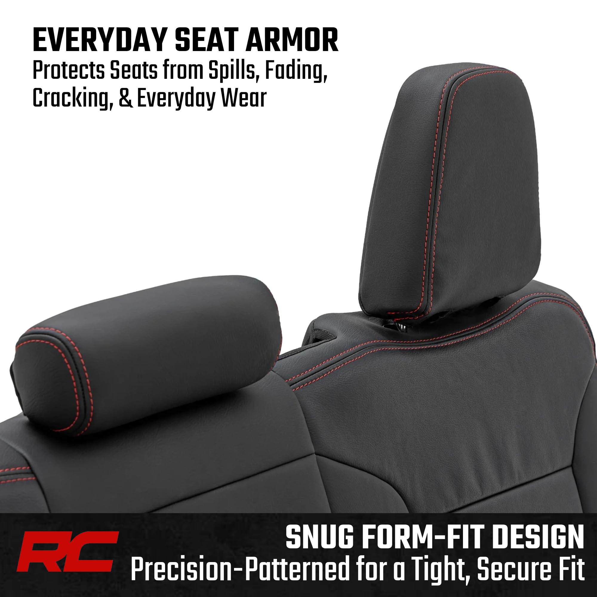 Rough Country Leather Seat Covers for Chevy Silverado 1500 & GMC Sierra 1500 Crew Cab (2019–2026) – Front Buckets & 60/40 Rear