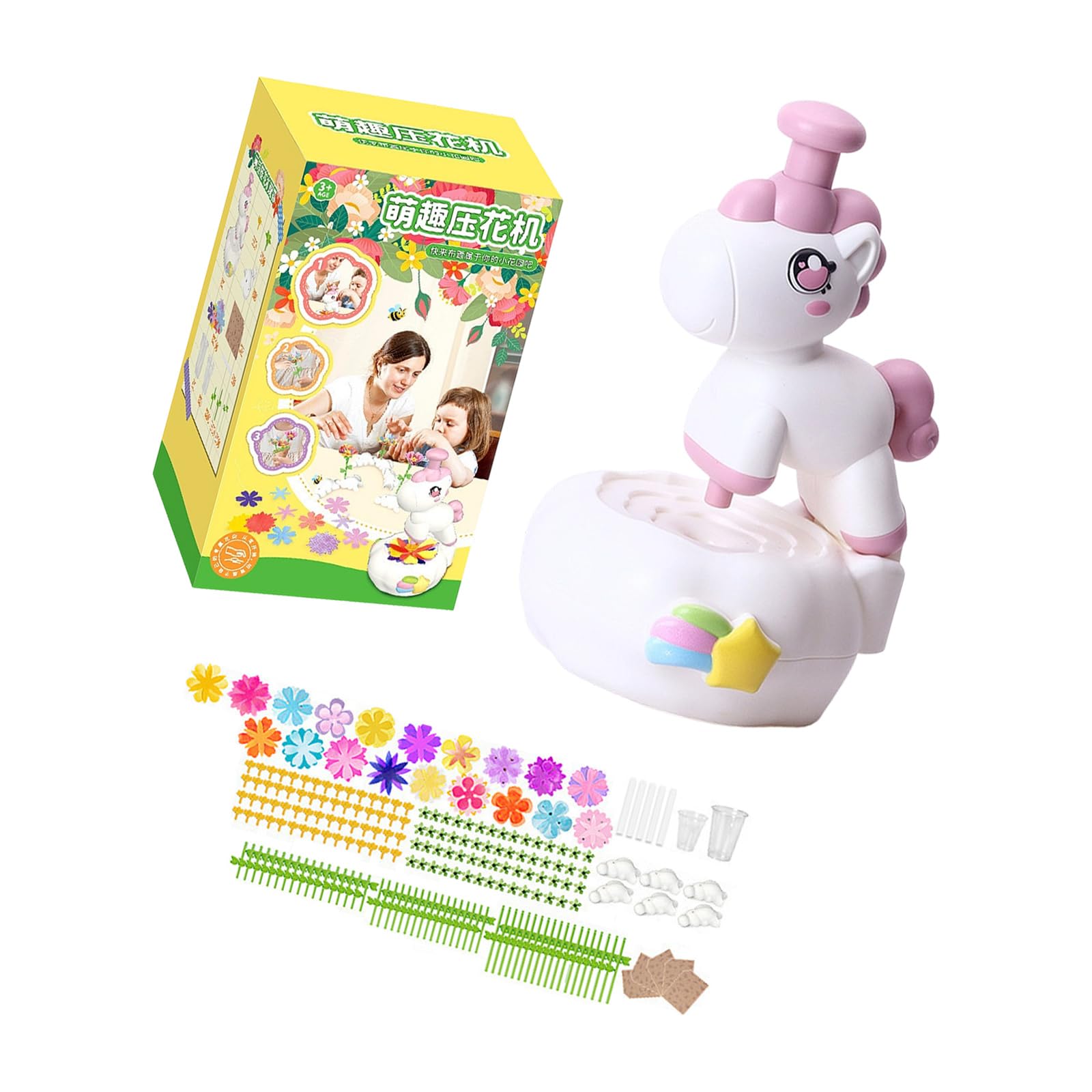 Interaktives Blumenpress Bastelset für Kinder, Spielzeug mit Blumenzubehör für Kinder und Mädchen, fantasievolles kreatives Spielen, Pressmaschinenspielzeug