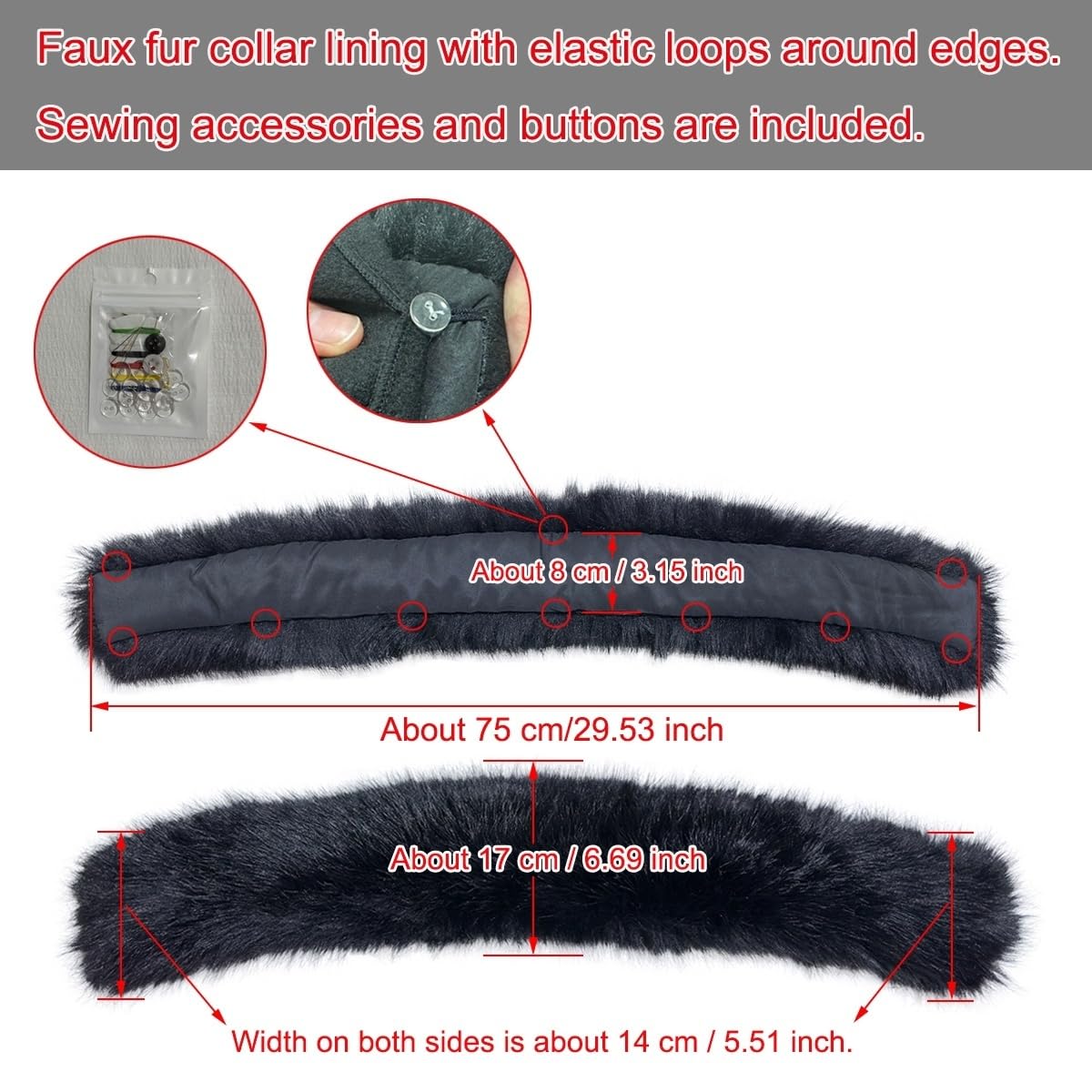 FYJDI Faux Fur Trim for Hood Replacement Detachable Fur Hood Trim