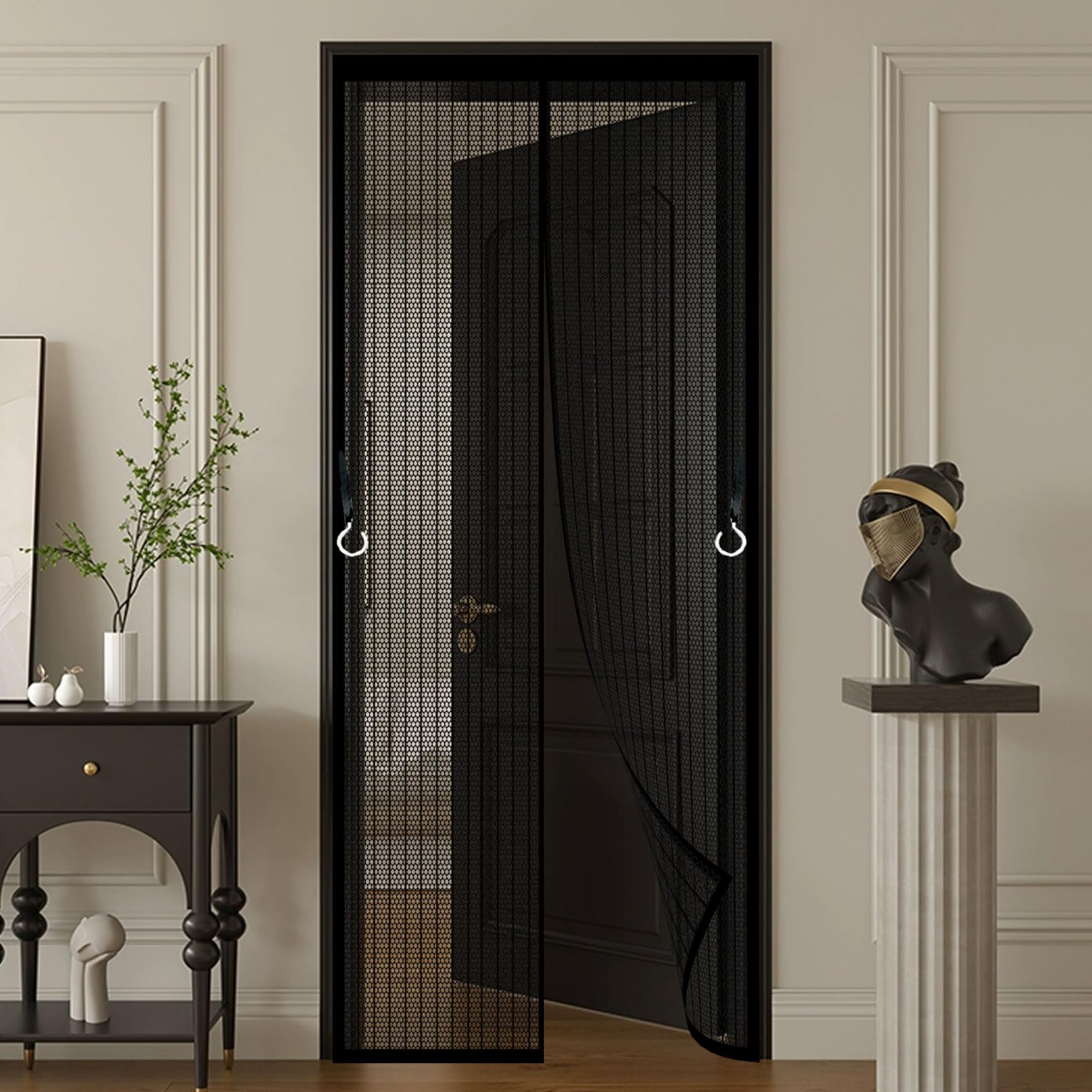 Magnetic Screen Door 164 x 140 cm Closed By Magnets, Silent, Keeps Bugs Out Magnetic Door Curtains Fly Screen Easy to Install Without Drilling for Windows Doors Patio, Black