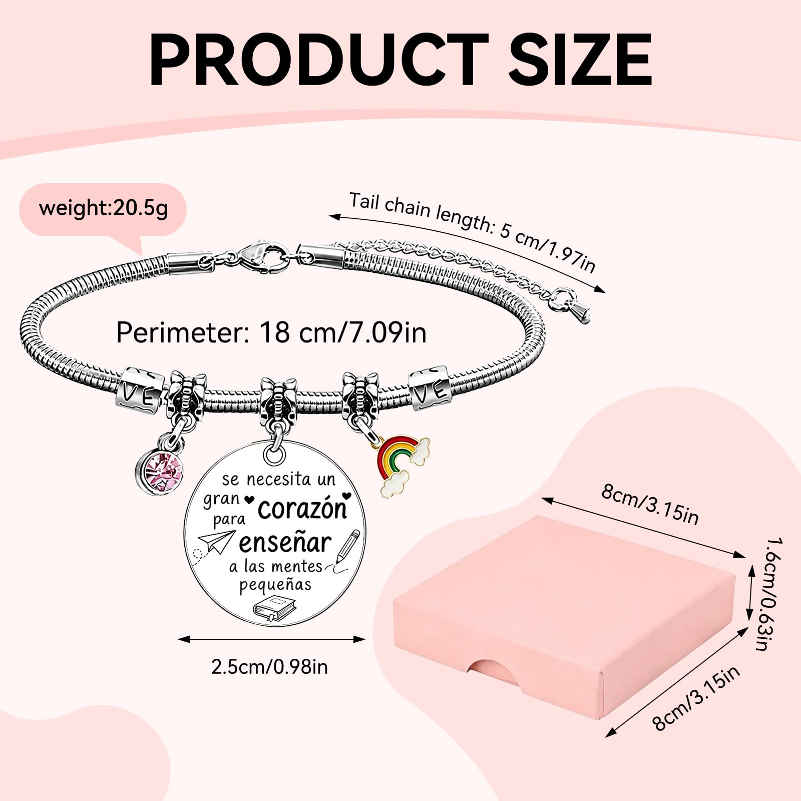 Pulsera ajustable con colgante grabado regalo profesora infantil