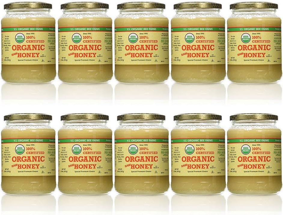 YS Organic Bee Farms CERTIFIED ORGANIC RAW HONEY 100% CERTIFIED ORGANIC HONEY Raw, Unprocessed, Unpasteurized - Kosher 32oz(pack of 10)