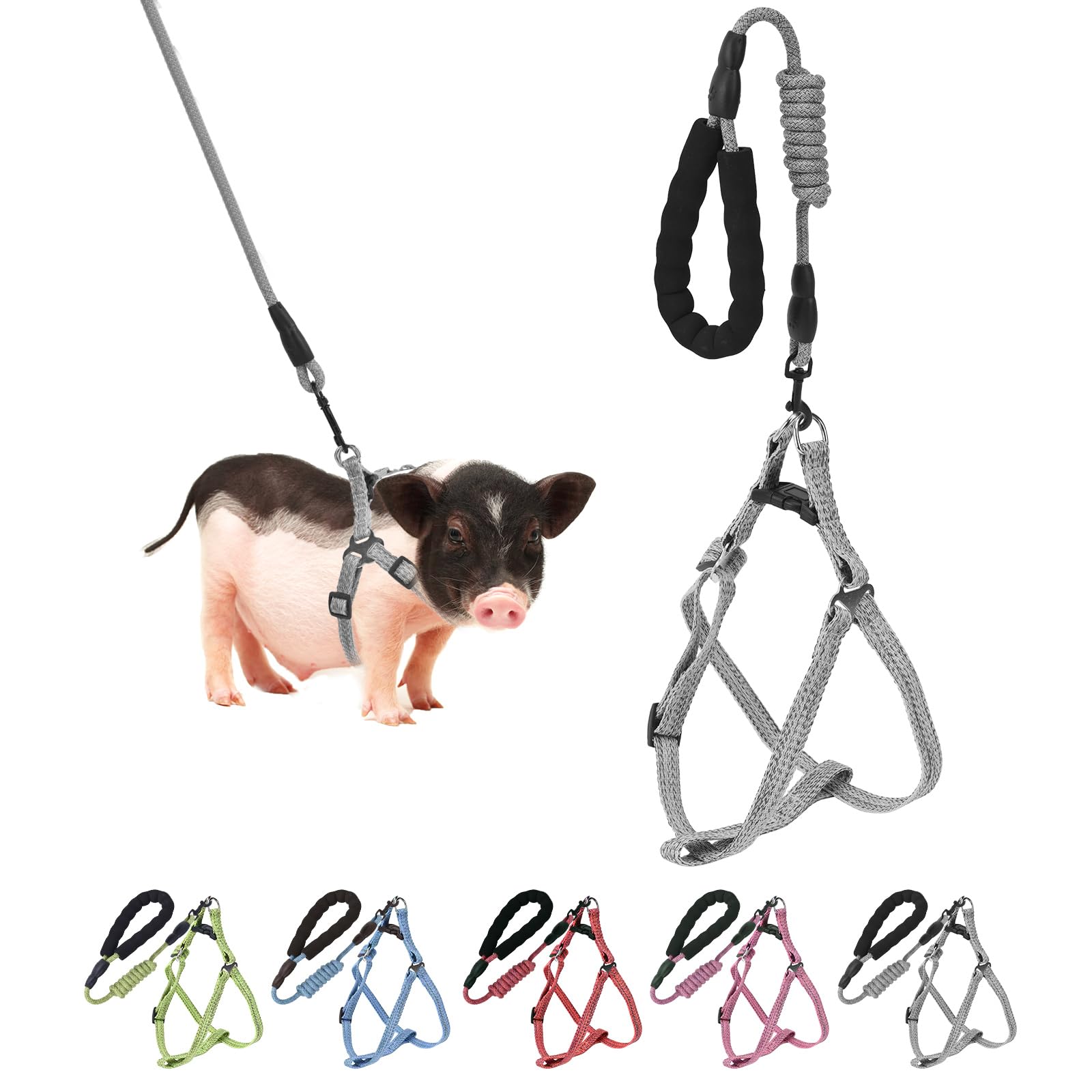 Mini Pig Harness, Adjustable Small Pig Harness with Leash Infinity Style Lead and Soft Foam Handle for Small to Medium Pet Pigs Walking Training