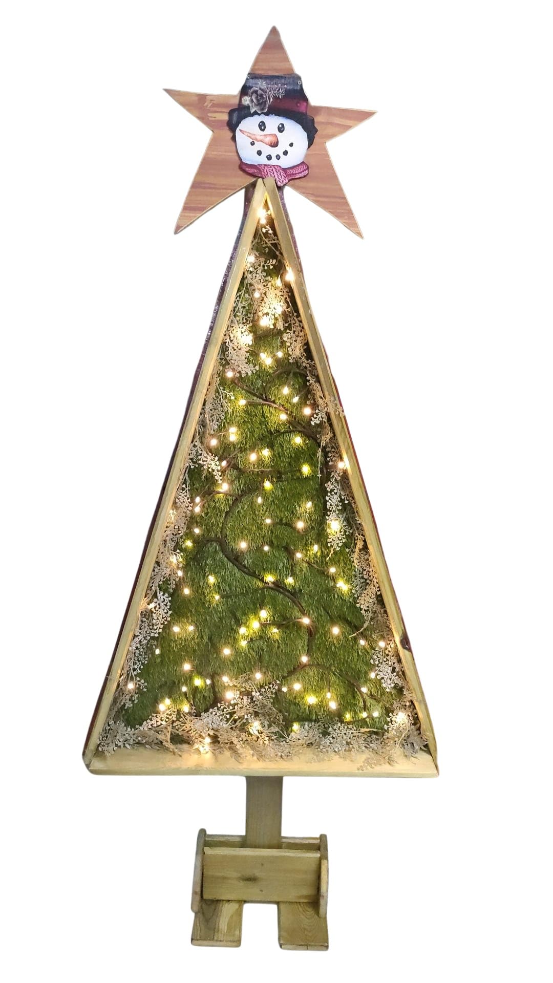 Árbol Madera Artesanal Navidad Luces y césped 198 x 83 x 30 cm