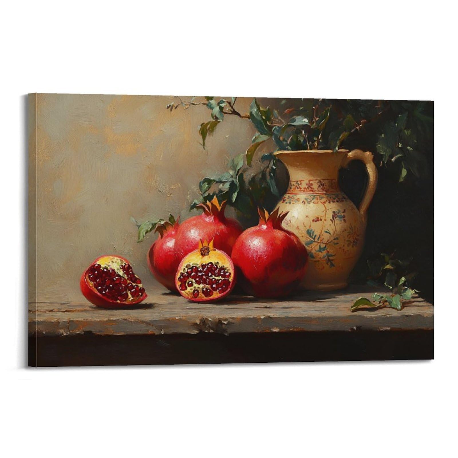 Ästhetische Wandkunst zum Aufhängen, Granatapfel-Druck, Stillleben, Leinwandposter, rustikale Dárk Acádemia, Wanddekoration für Küche und Esszimmer, 50 x 75 cm