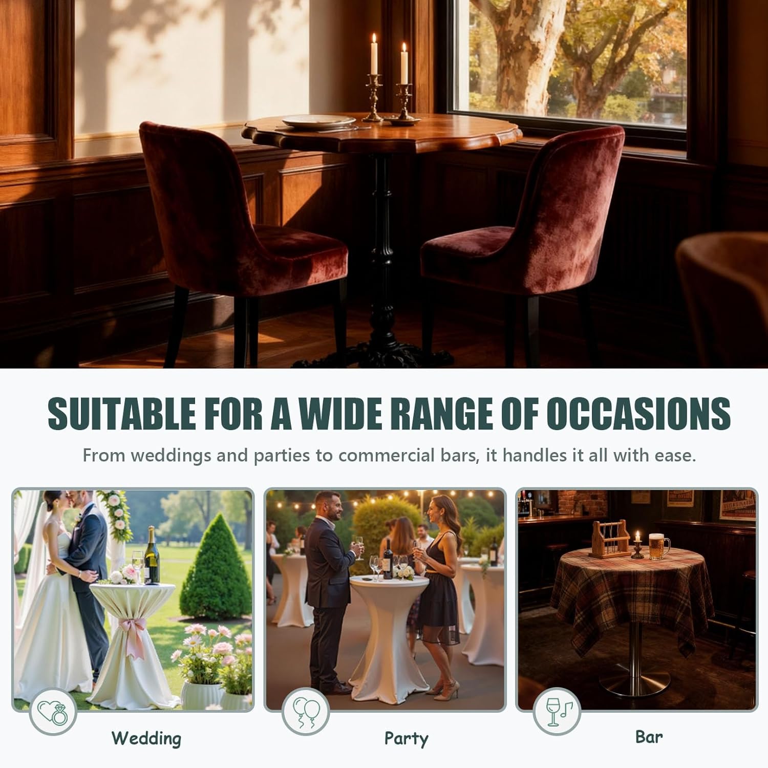 29.6" Tall Bistro Pub Table Bar Height Standing Table with Solid Wood Top and Iron Base for Outdoor Garden Patio Backyard Home Bar(60cm/23.6in)