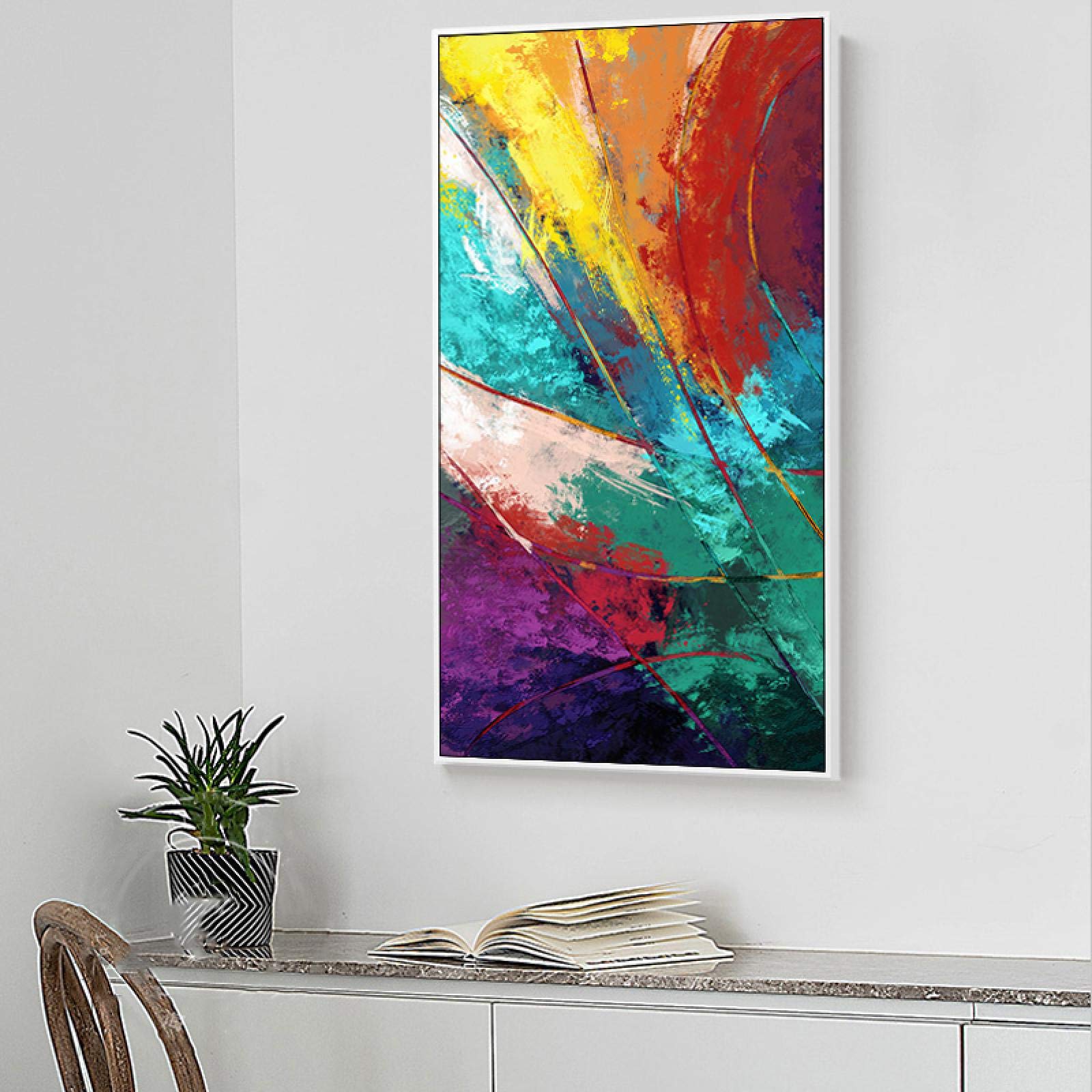 Marcos de cuadros de lienzo grandes abstractos coloridos - Carteles e impresiones modernos Cuadro de arte de pared extra grande para decoración de sala de estar 80x155cm (31x43in) con marco