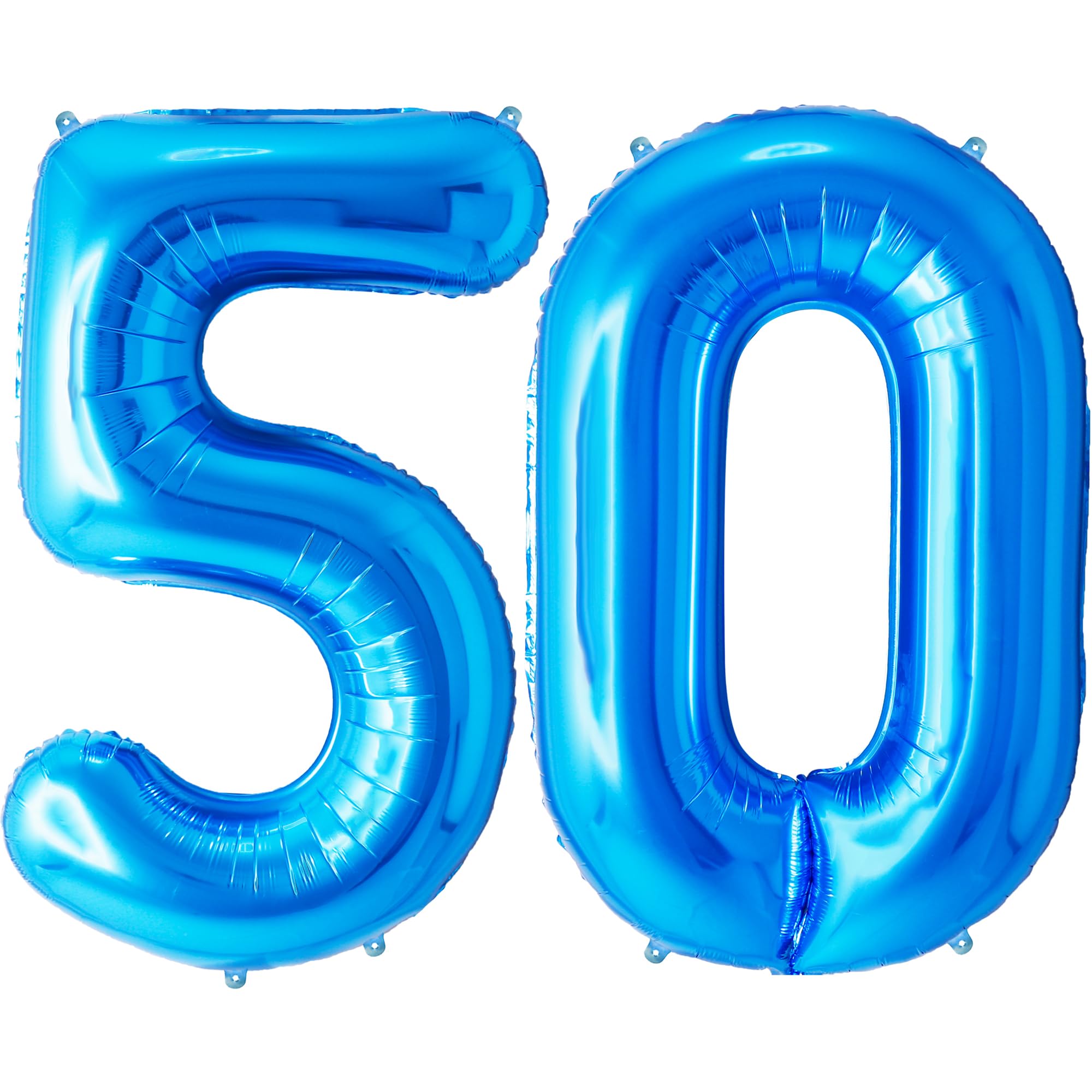 FUNFEST Giant Blue 50th Birthday Balloons 100cm - 50th Birthday Decoration - Numbers 5 and 0 Included - Helium Compatible