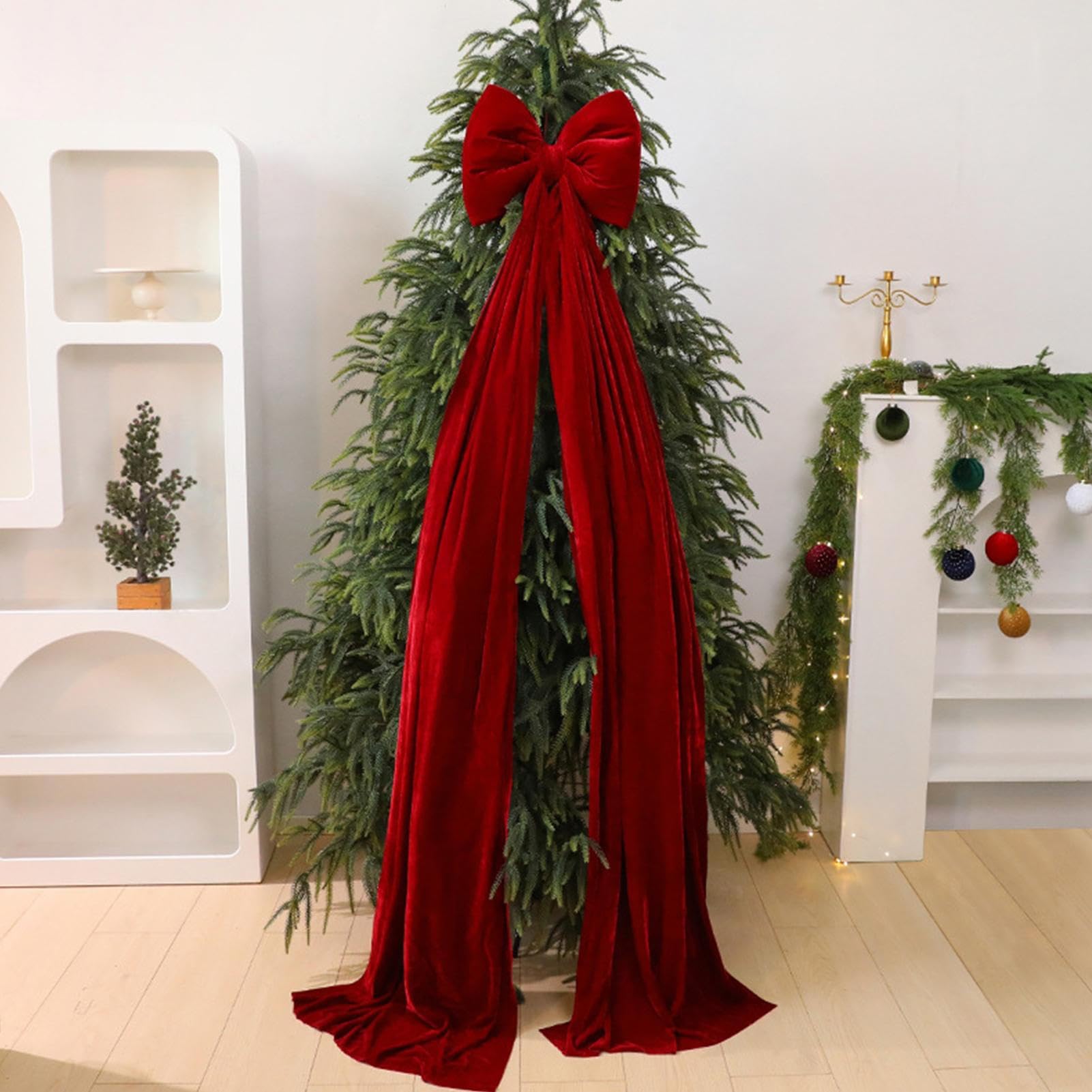 Weihnachtsbaumspitze Schleife Extra Groß 200 cm Saisonale Dekoration | Große Baumspitze Samtschleife Rustikale Weihnachtsdekoration Für Zuhause, Wand, Treppen, Kamin, , Büro, Party Und Hochzeit