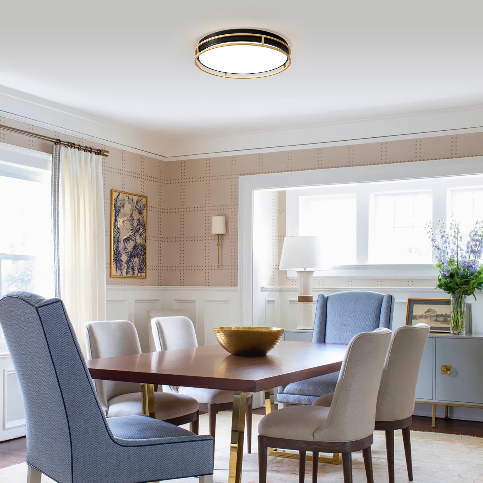 Plafonnier LED,Luminaire Plafonnier Métal Noir et Doré,40CM lampe plafond Rond pour Chambre, Salon, Cuisine, Couloir, Salle à manger 36W 4000K