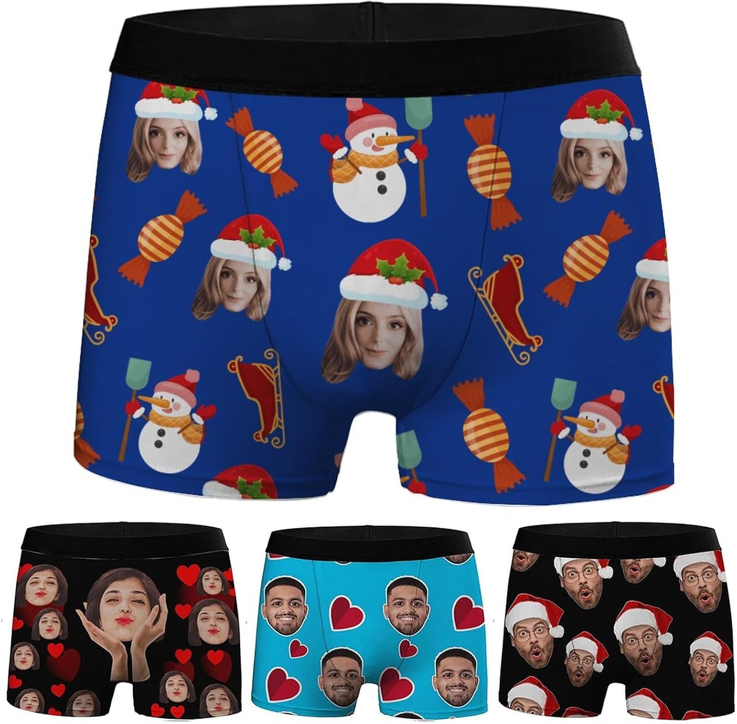 Custom Christmas Underwear for Men,Personalized Men's Funny Face Boxer Mens Christmas Underwear