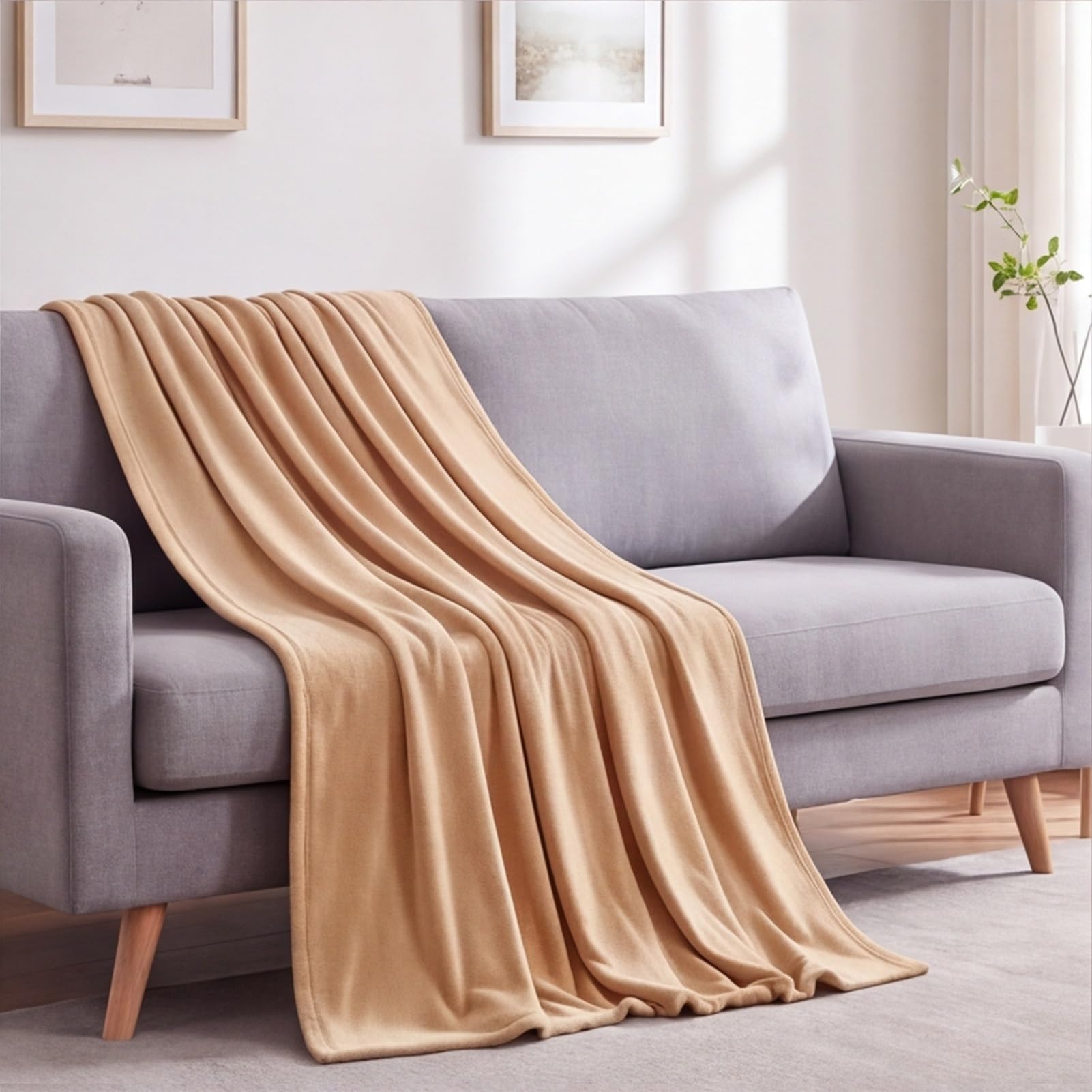 GOUTUI Fleece Blanket Sofa 95 x 155 cm Polyester Warm Versatile Blanket Soft Cosy Warm for Sofa/Couch/Bed Throw, Camel