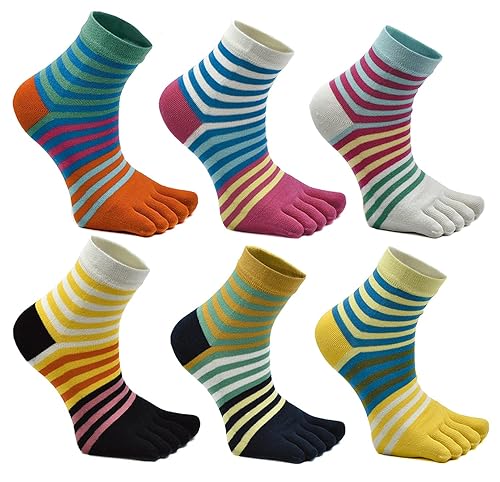 Women Toe Socks 5 Finger Cotton Wicking Athletic 6 Pack