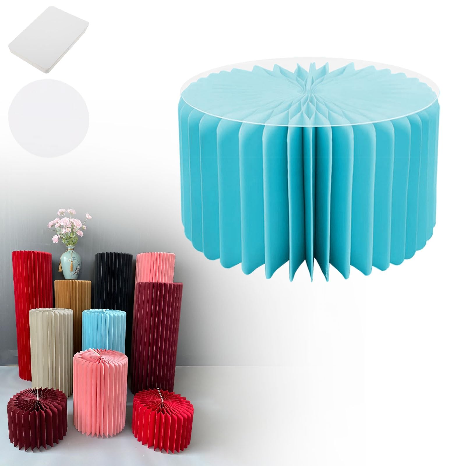 YTBHSHXZ plinth， Foldable Cardboard Cylinder Pedestal Stand With Transparent Plate Multicolor 20-100cm(Blue,H 20cm)