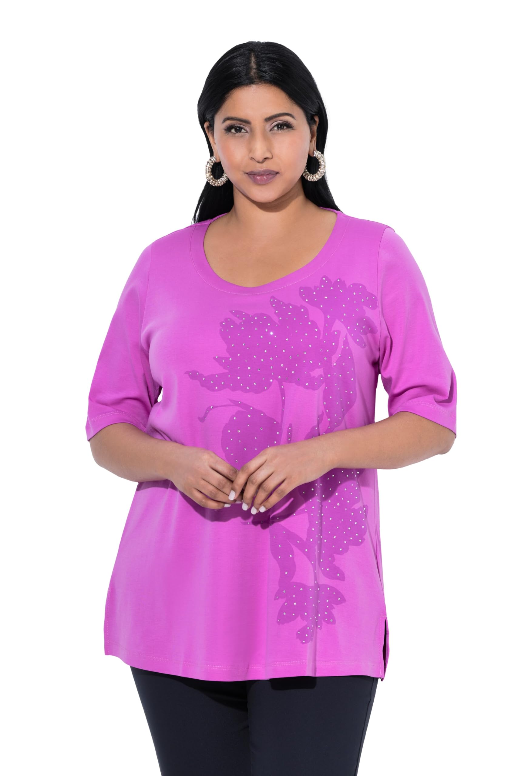 Ulla Popken Damen große Größen Übergrößen Plus Size T-Shirt, A-Linie, Rundhals, Halbarm, Pima Cotton 842796