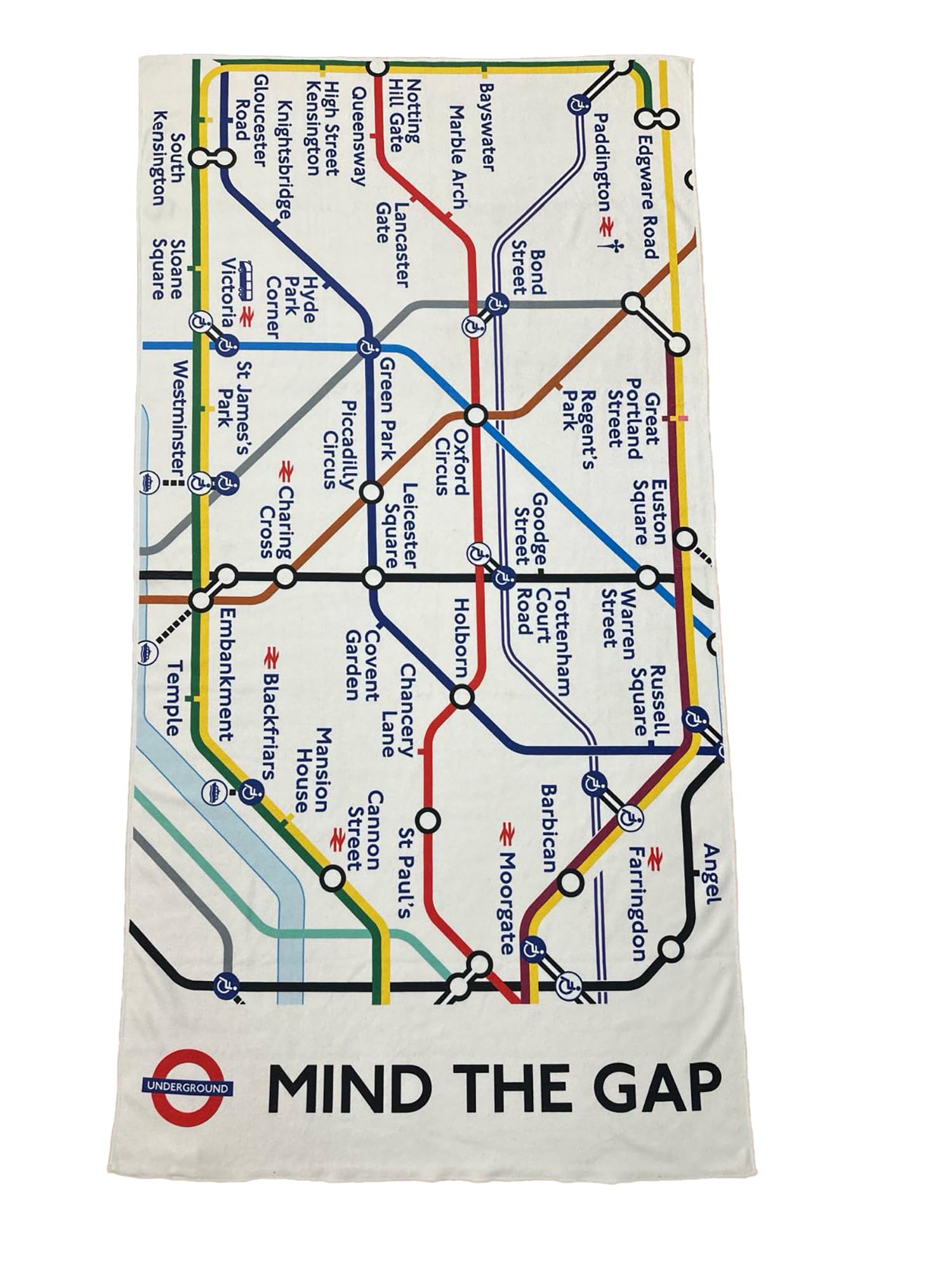 TFL8401 Serviette de plage sous licence du métro de Londres avec impression carte tube Grande taille 74 cm x 145 cm Séchage rapide Anti-sable Vacances Voyage Mer