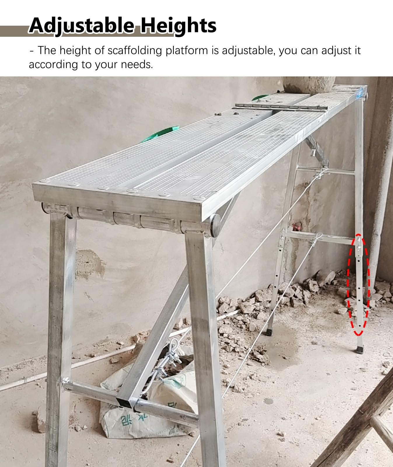 Andamio Plataforma de Andamio Regulable en Altura, Equipo de Plataforma de Trabajo Antideslizante, Tablero de Aluminio y Tubo de Acero Galvanizado, Gran Capacidad de Carga(Silver,L-120cm(47 1/4"))