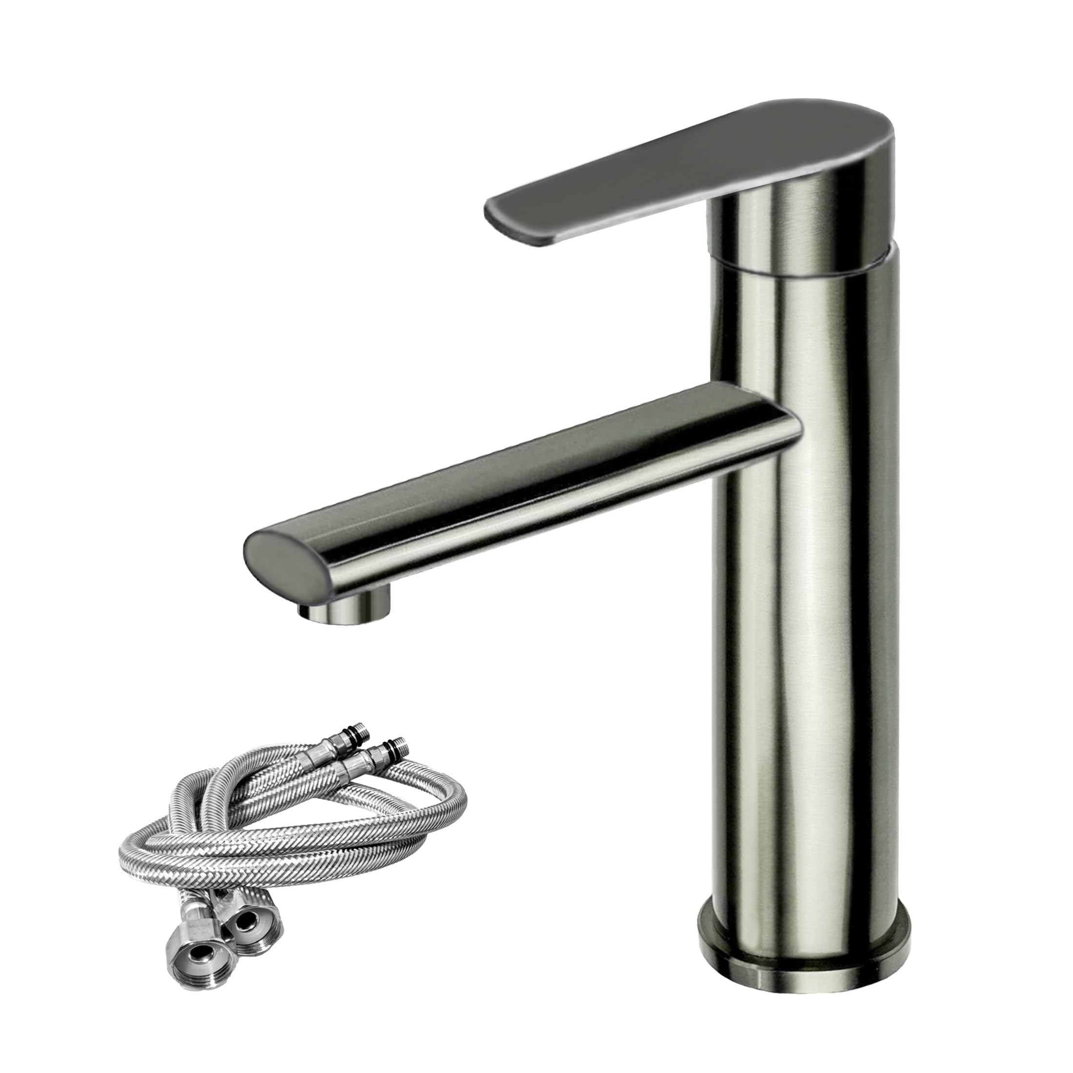 2.3 lb Bathroom Sink Faucet, Matte Square Brushed Finish, Stainless Steel, with UK Standard Hose, Single Handle, Suitable for bathrooms and Kitchens (Gunmetal Gray)