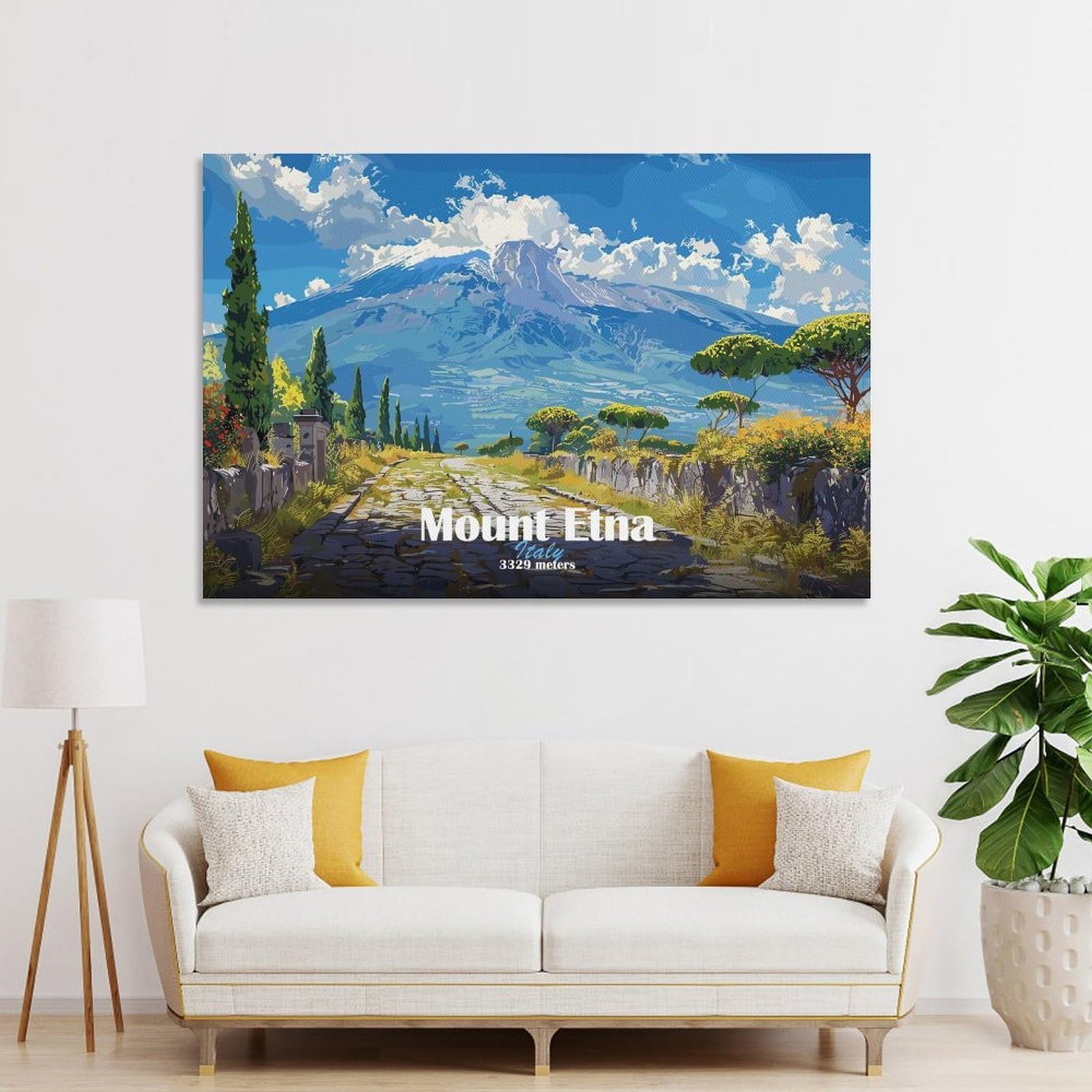Junmoney Mount Etna Landscape Decorative Wall Artwork, 20x30inch(50x75cm), for Study, Office Or Focused Interiors, A Smart Decor Choice for Study Walls