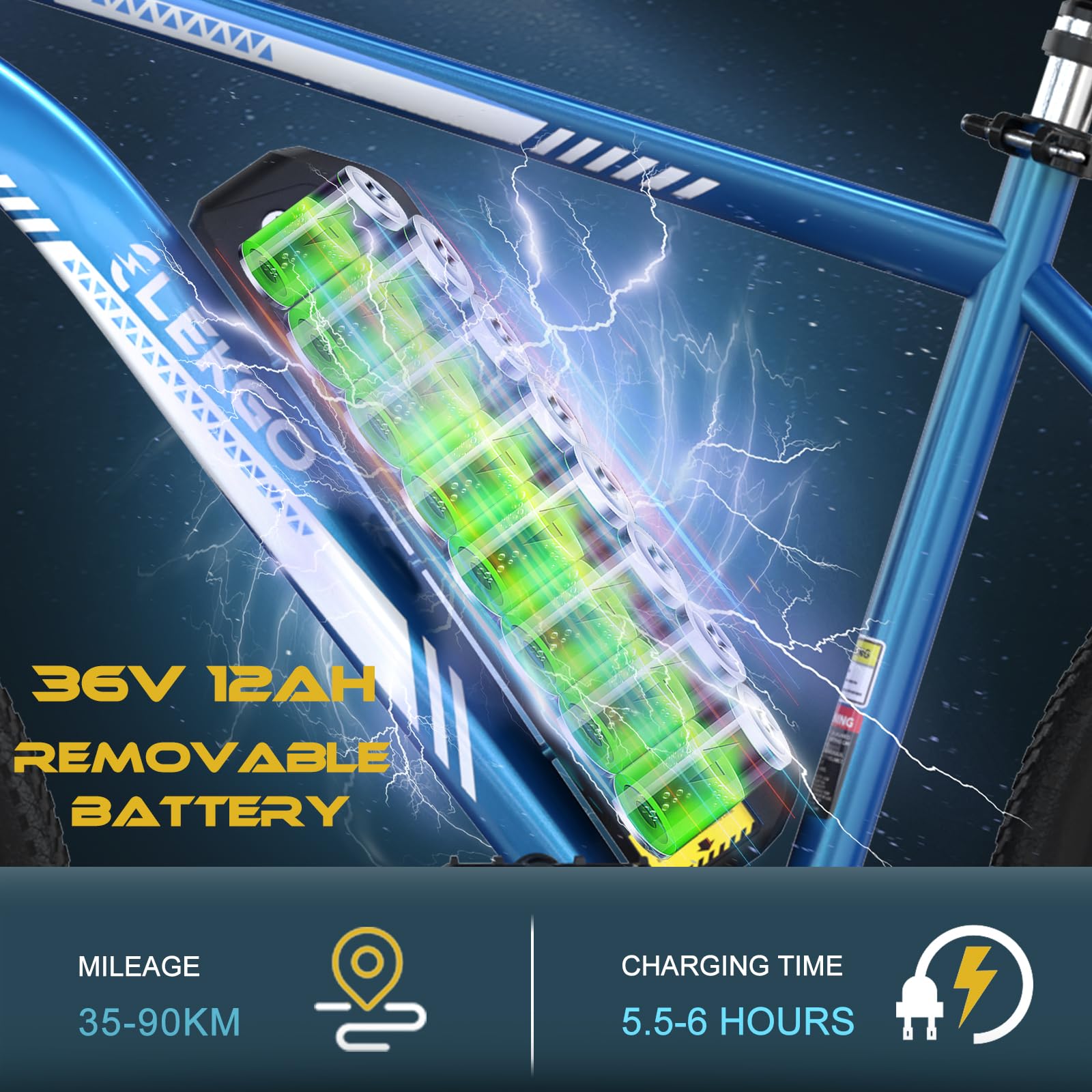 ELEKGO Vélo Électrique 26 Pouces – Moteur 250W, Batterie 36V 12Ah Amovible, Autonomie 65 Km, 7 Vitesses, Siège Amorti – VTT Pour Homme/Femme