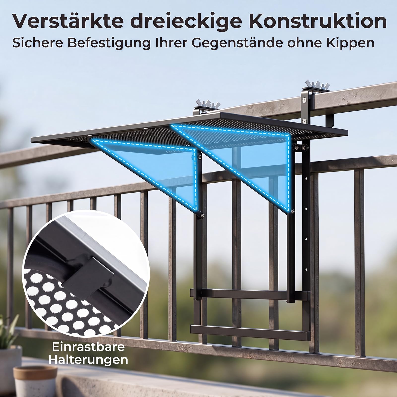 COSTWAY Balkontisch klappbar 2er Set, Balkonhängetisch zum Einhängen | 5-Fach höhenverstellbar, Klapptisch aus Metall, rechteckiger Hängetisch für Balkon, 20 kg Tragfähigkeit, 121 x 40,5 cm