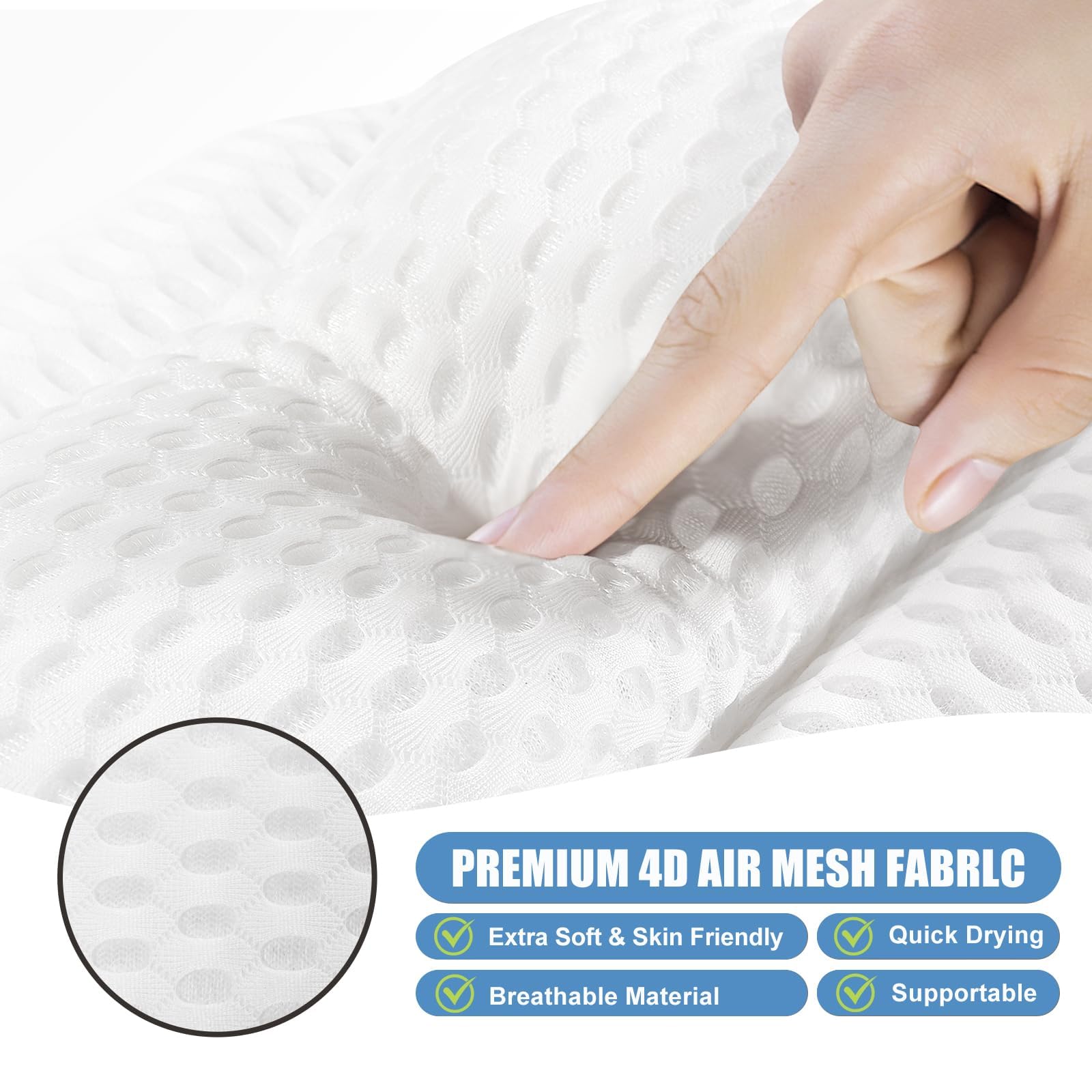 Almohada Bañera Antideslizante de Espuma Viscoelástica para Relajación, Cojín de Baño para Adultos, Ideal para SPA y Sillas de Baño - con 6 Ventosas y Tejido de Malla 4D (Blanco)