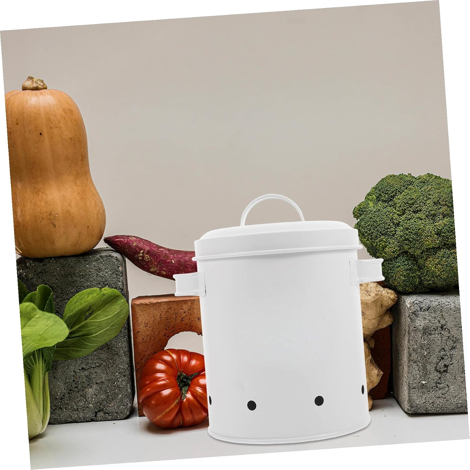 GLEAVI Garlic Keeper Vegetable Storage Container Iron Garlic Jar for Onion Potato and Ginger for Kitchen Organization Design Sturdy Lid for Home and Restaurant Use