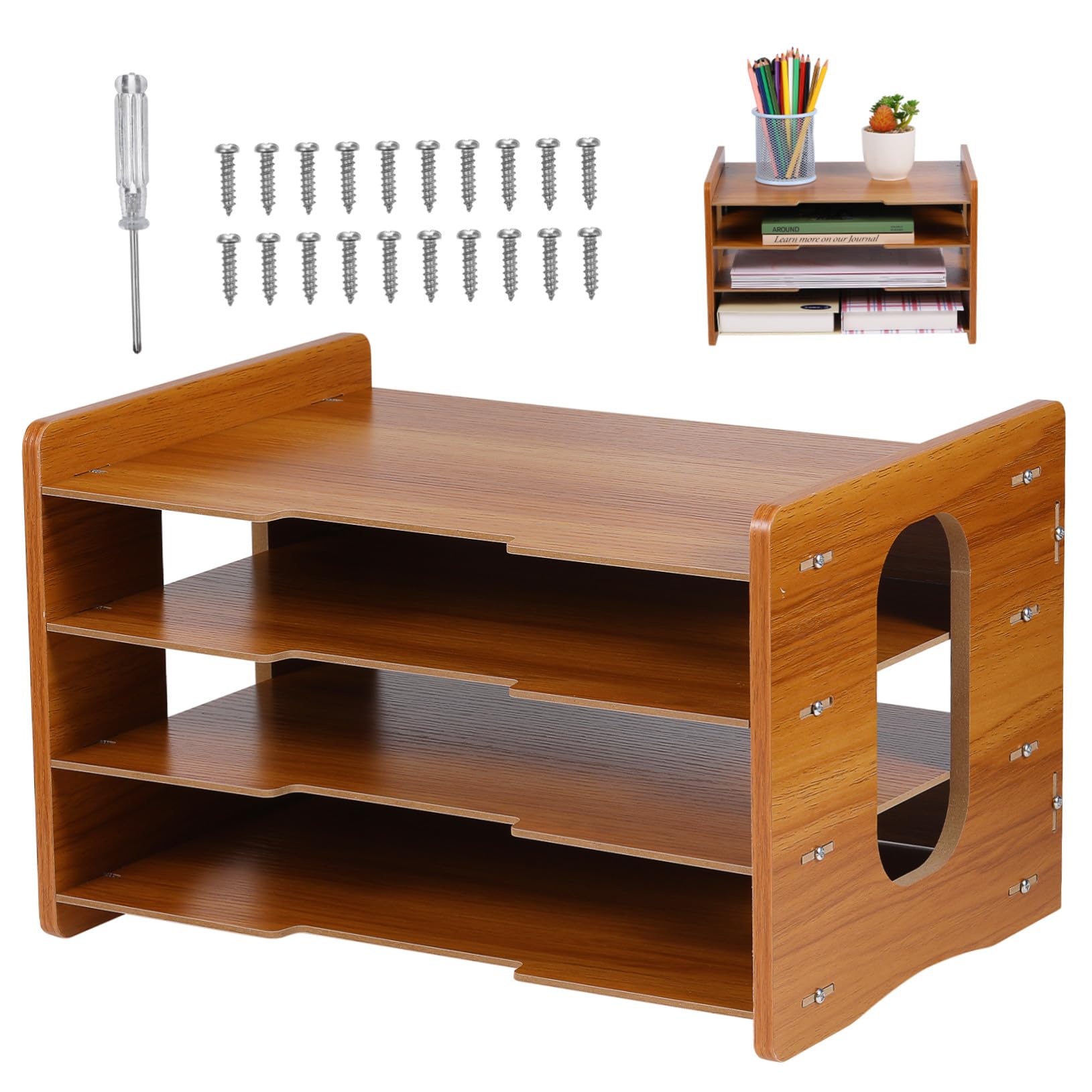 Organizzatore da Scrivania in Legno Strati Porta Documenti e Lettere Ufficio Casa Scaffale Portaoggetti Stabile e Capiente per Carta File Libri e Corrispondenza