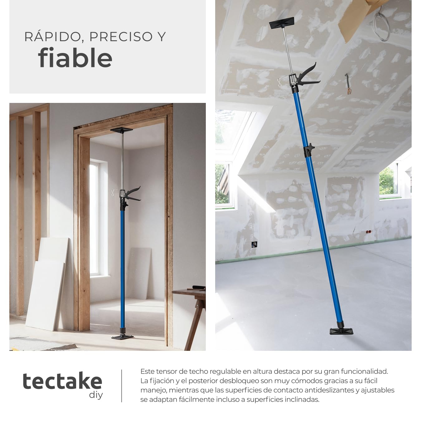 tectake® Juego de Tensores para Puerta, Puntales de Obra Ajustables, Puntal Telescopico Extensible, Puntales Extensibles, Varilla Telescopica, Poste Telescopico Extensible - Juego de 4 Azul