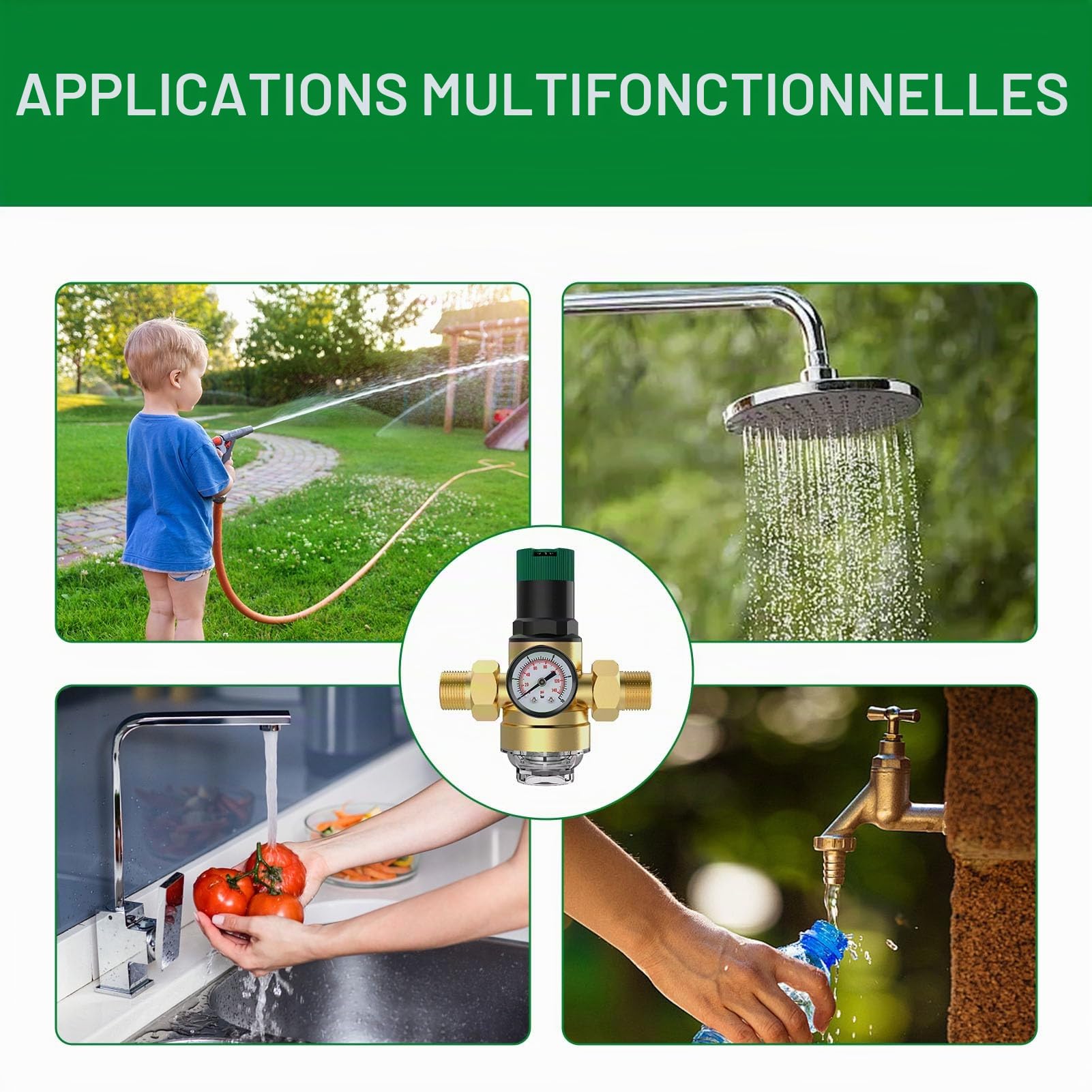 Reducteur de Pression Eau, 1" Limiteur de Pression Avec Manometre Pression Eau Et Filtre à Mailles, Réducteur de Pression d'eau Fabriqué en Laiton Haute Dureté