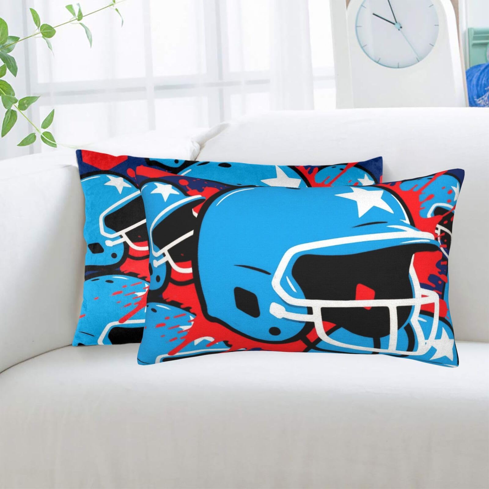 2 Pack Standard Pillowcases Sets, Ultra Soft Comfort Microfiber Plush Pillow Cases Baseball Helmet Blue Decorative Throw Pillow Cover with Hidden Zipper for Bedroom, Sofa, Couch,14"X20"