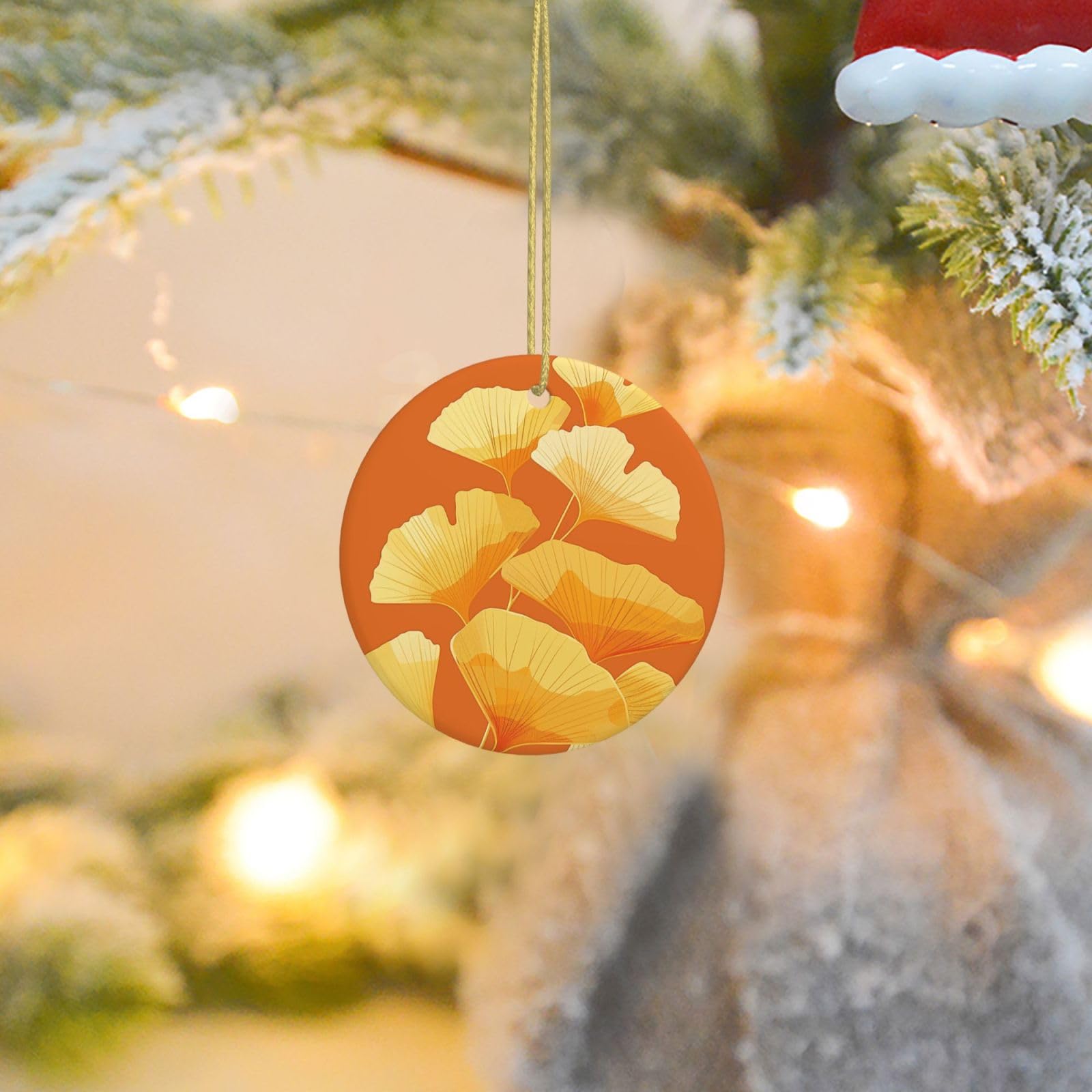 2025 Christmas Tree Decoration Hanging Round Ornament Ginkgo Leaf Art Ceramic Ornaments Christmas Tree Decorations Round Pendants for Xmas Tree Winter New Year Party Supplies
