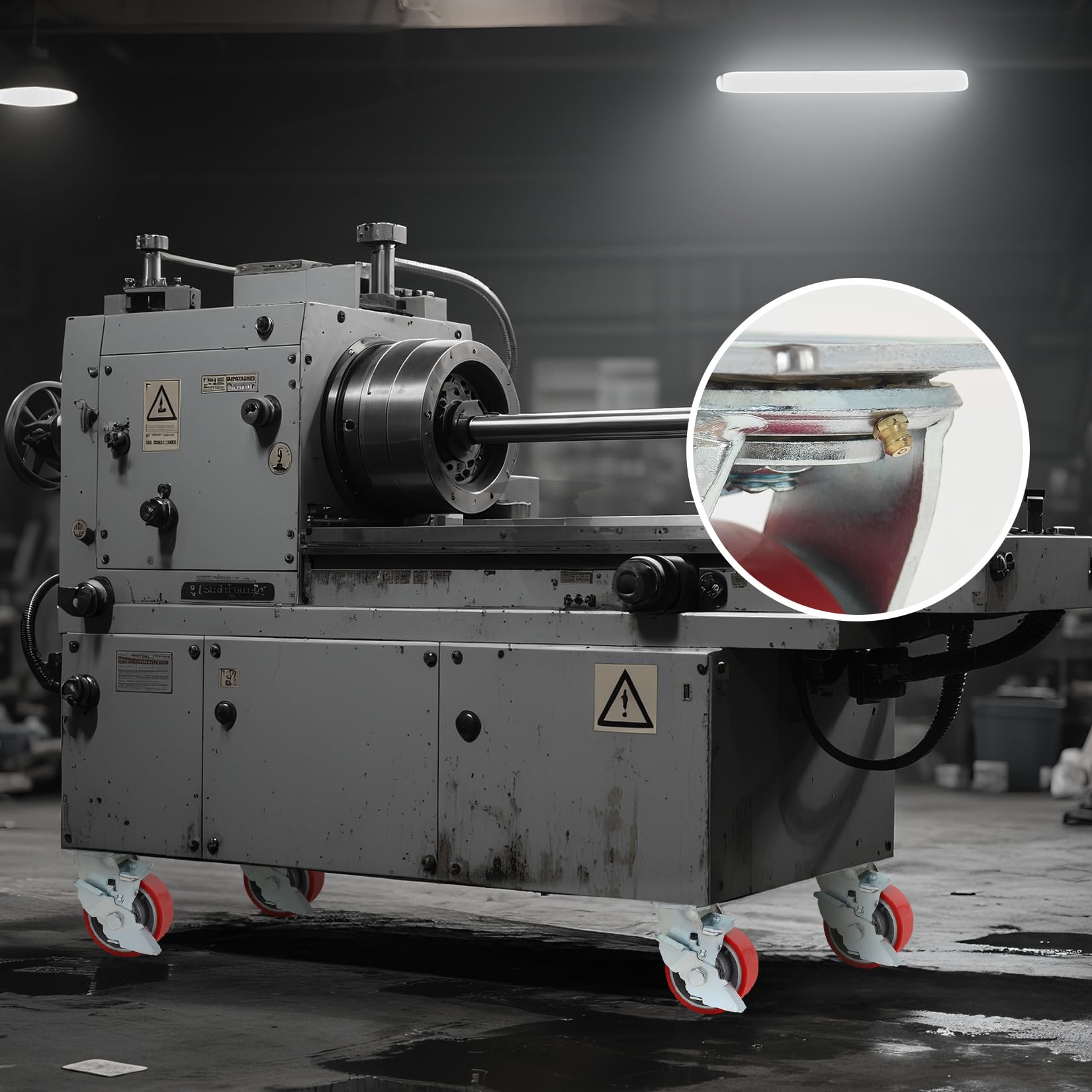 4-Zoll-Industrierollen, Schwerlastrollen mit Bremse 3200 lbs, Polyurethanrollen, 4er-Set mit Stahlnabenplatte, Rollen für Plattformwagen, Werkbänke, Wagen (4 Bremsen)