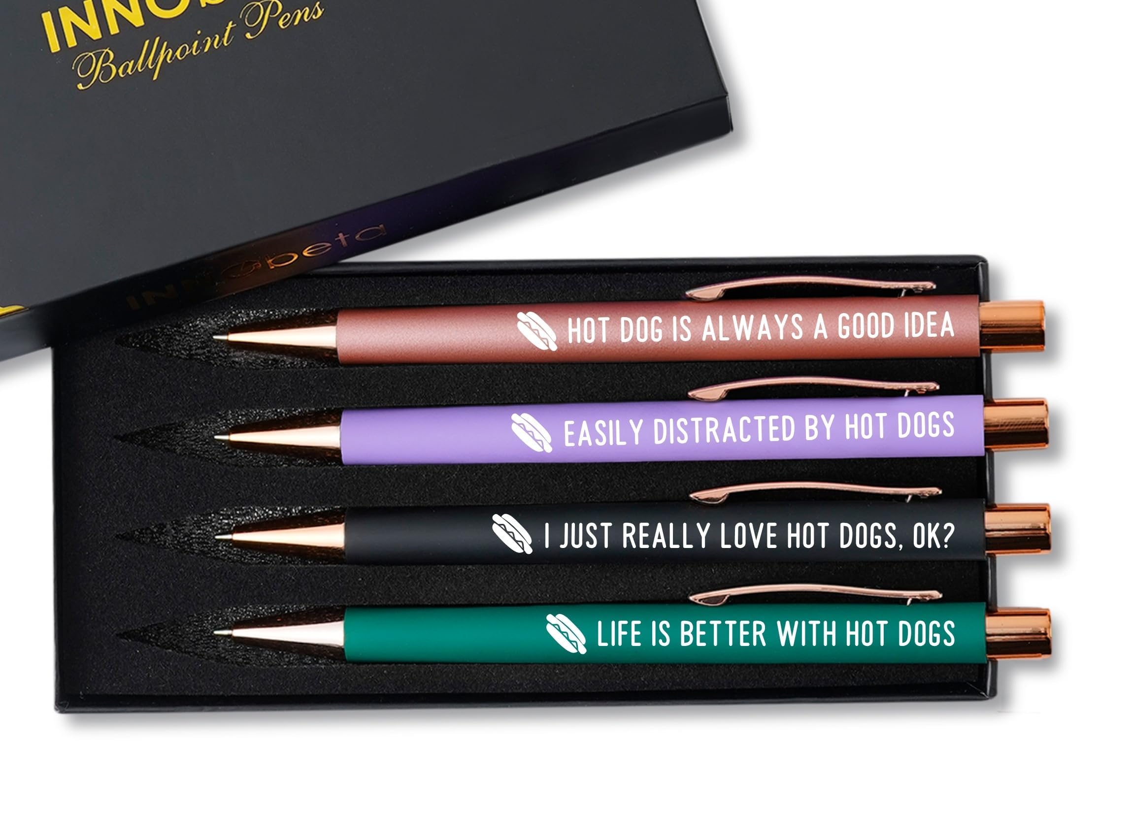 InnoBeta Hot Dog Gifts, A Gift Idea for Hotdog Lovers on Christmas, Birthday, Ballpoint Pen Set of 4