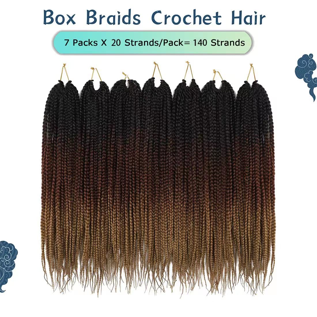 Trenzas de ganchillo preenlazadas, 7 paquetes de 3 trenzas (18 pulgadas, 1B/30/27)