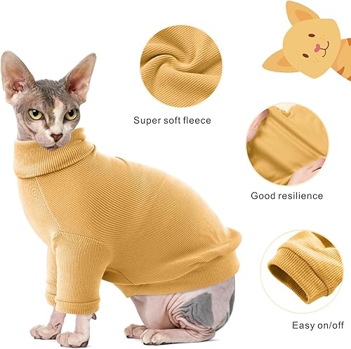 Miniatura 7 de Idepet Sphynx - Camisa de algodón para gatos sin pelo, suéter de cuello alto, transpirable, ropa de gatito, adorable chaleco de pijama para gatos y