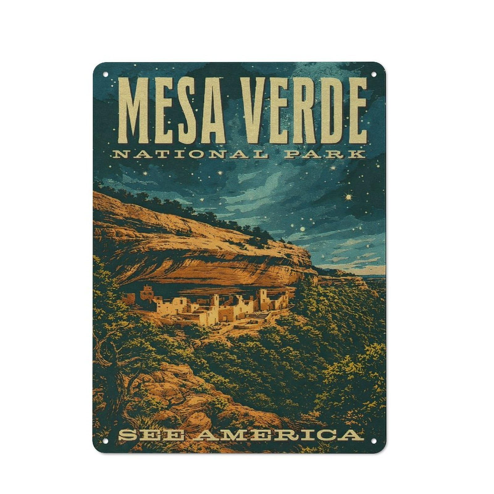 Junmoney Style Rustic Metal Wall Sign 40X30cm Featuring Mesa Verde National Park Vintage For Garage Wall, Tin Sign Wall Decor For Garages And Workshops